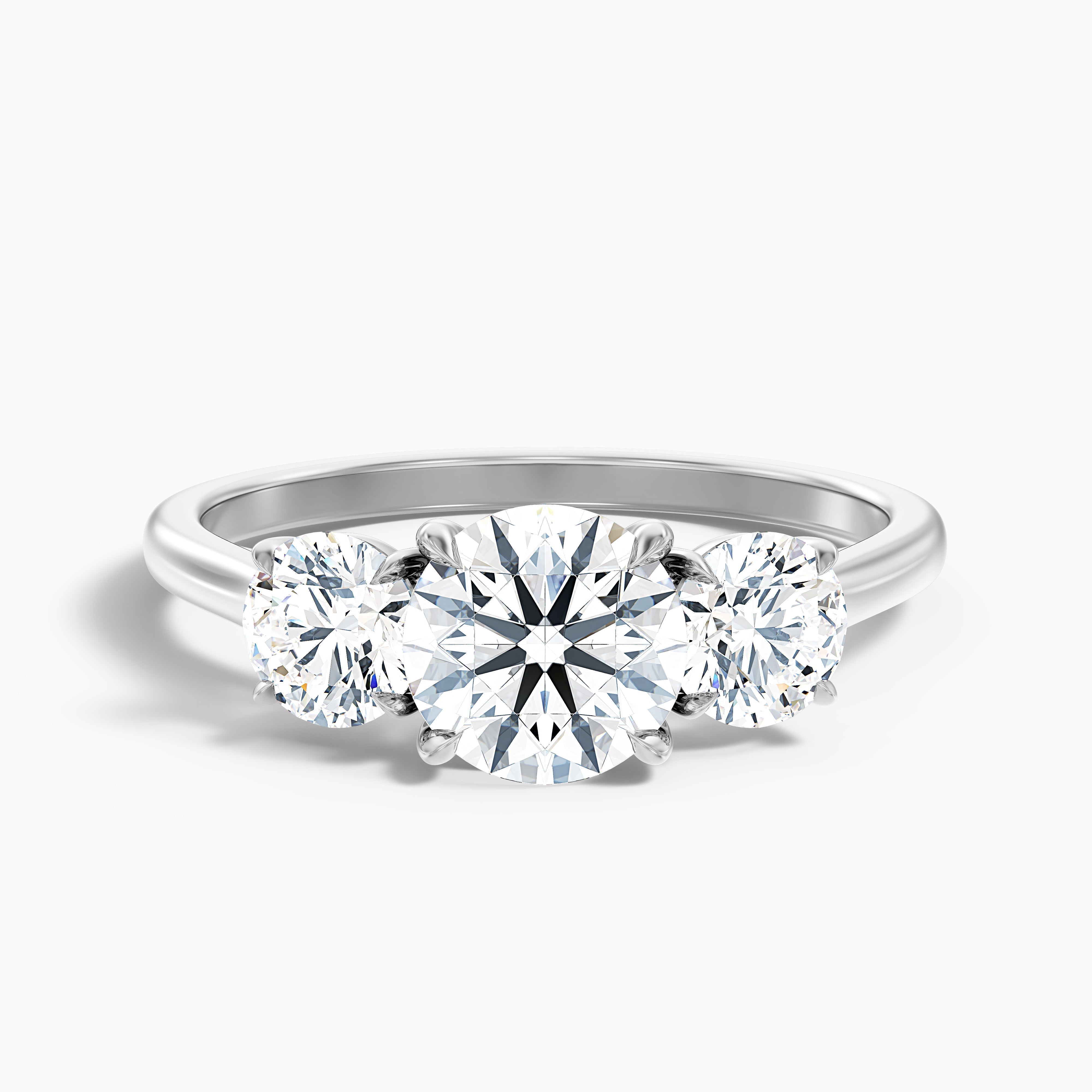 Hana 2 Carat Round Three Stone Moissanite Diamond Ring in 10k White Gold