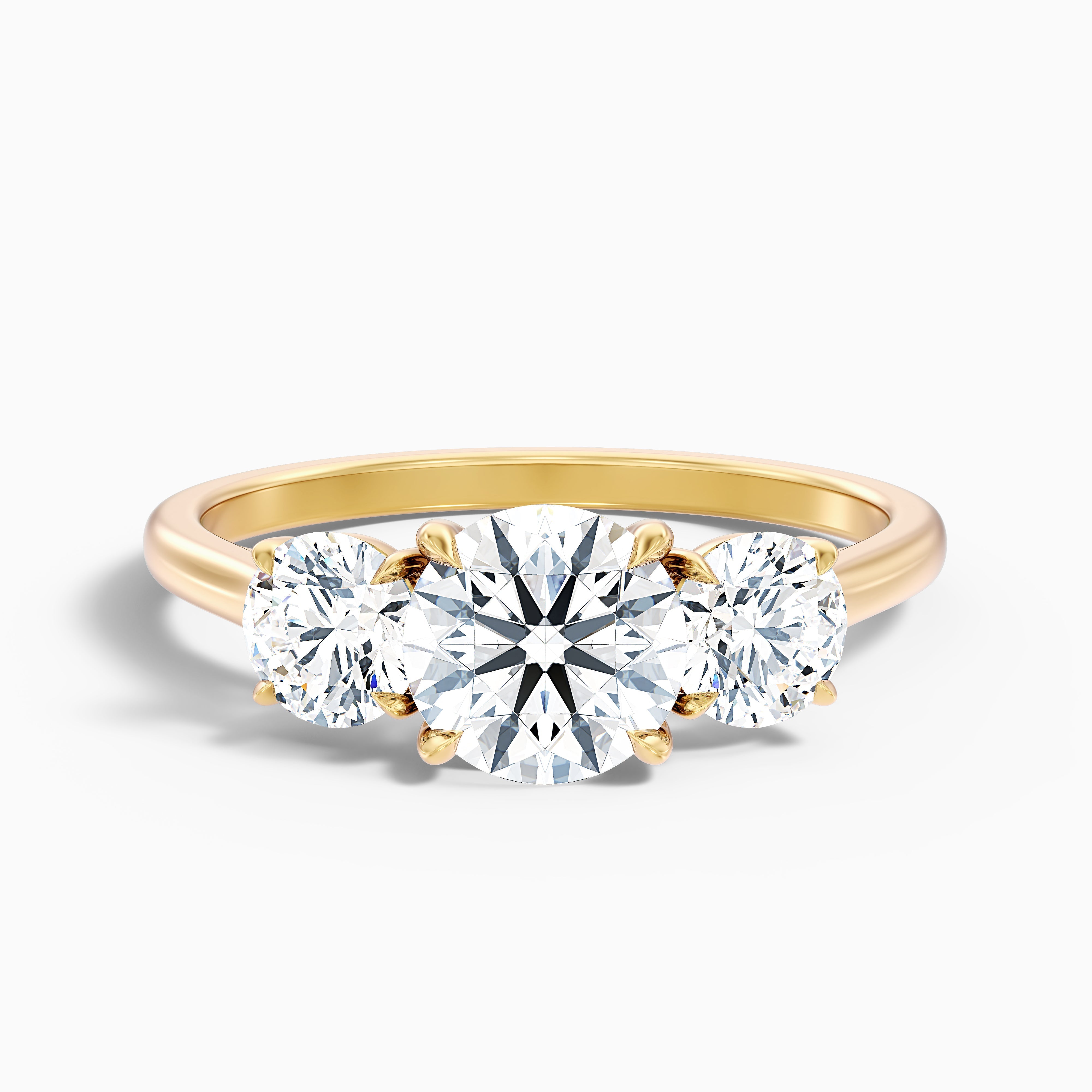 Ira 2 Carat Round Three Stone Lab Grown Engagement Ring in 14k Yellow Gold