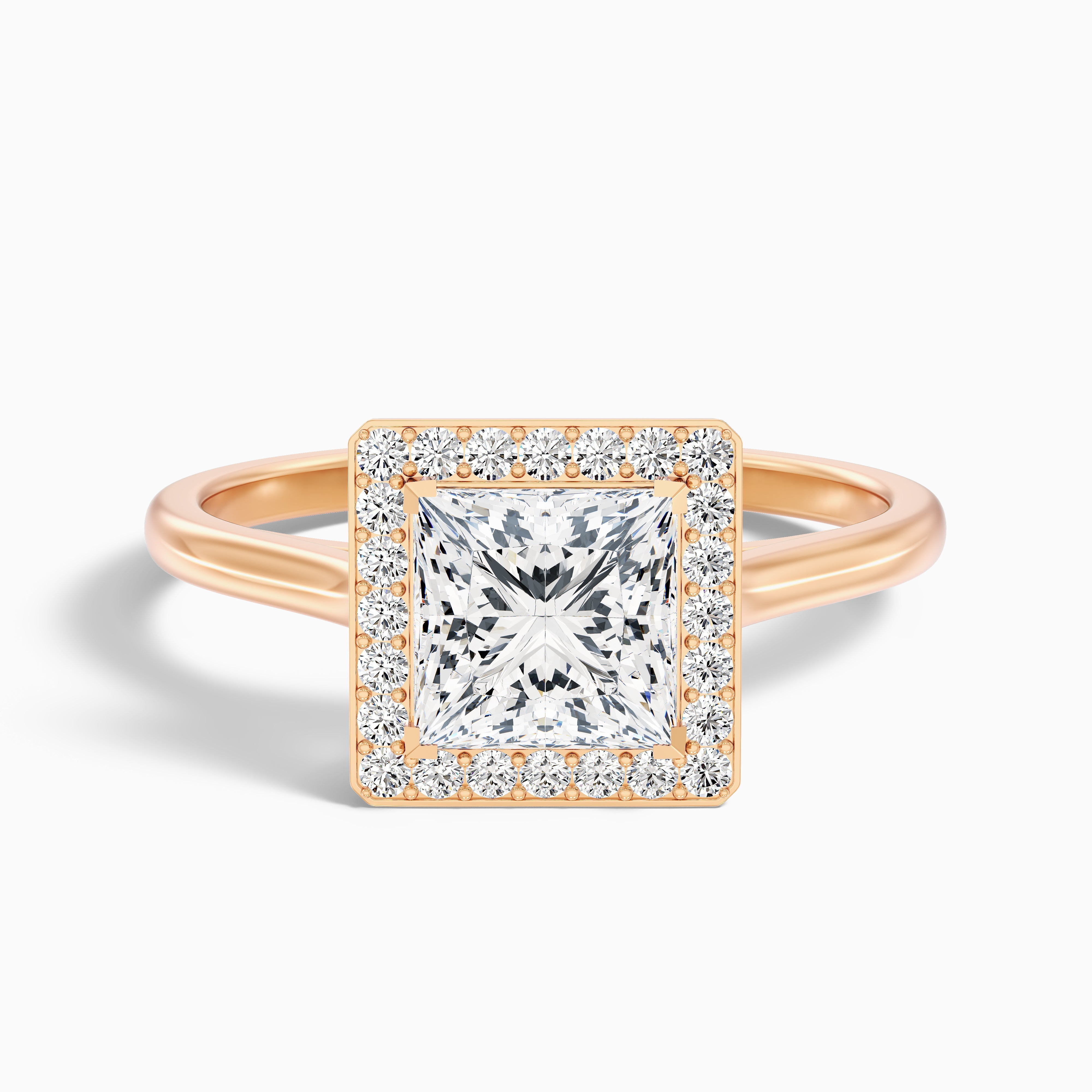 Kelly 5 Carat Princess Cut Halo Pave Lab Grown Engagement Ring in 14k Yellow Gold