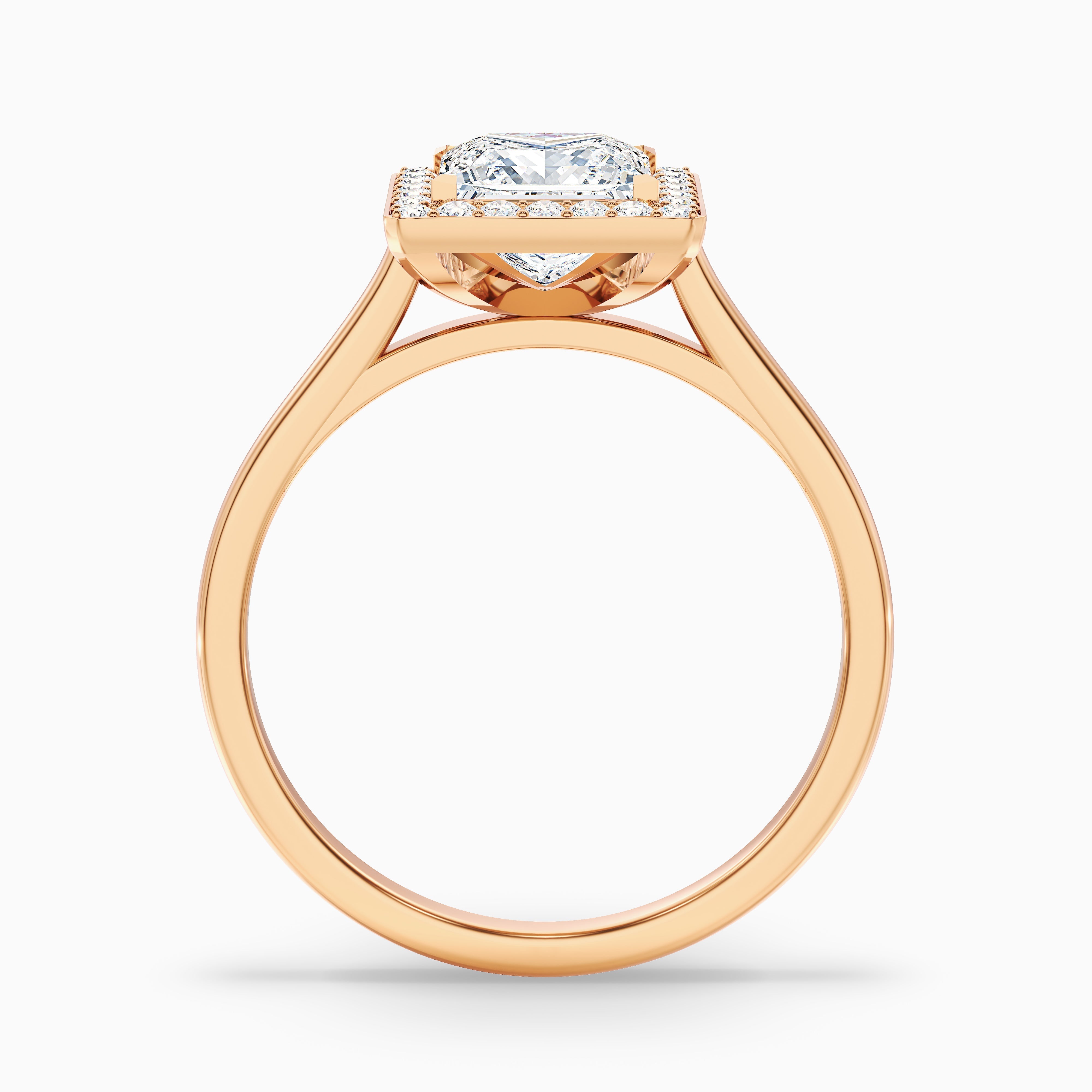 Kelly 4.5 Carat Princess Cut Halo Pave Lab Grown Engagement Ring in 14k Rose Gold