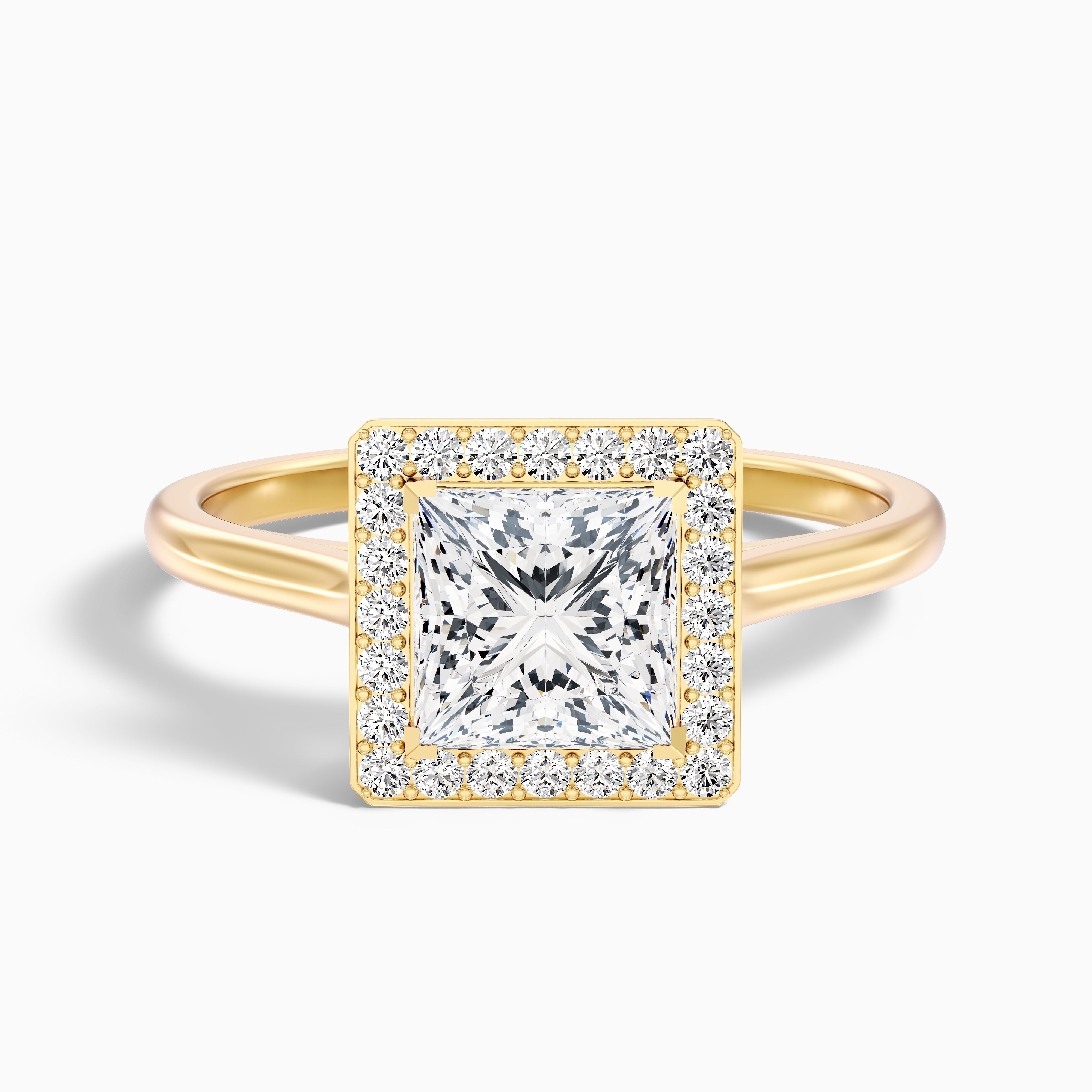 Kelly 5 Carat Princess Cut Halo Pave Lab Grown Engagement Ring in 14k Rose Gold