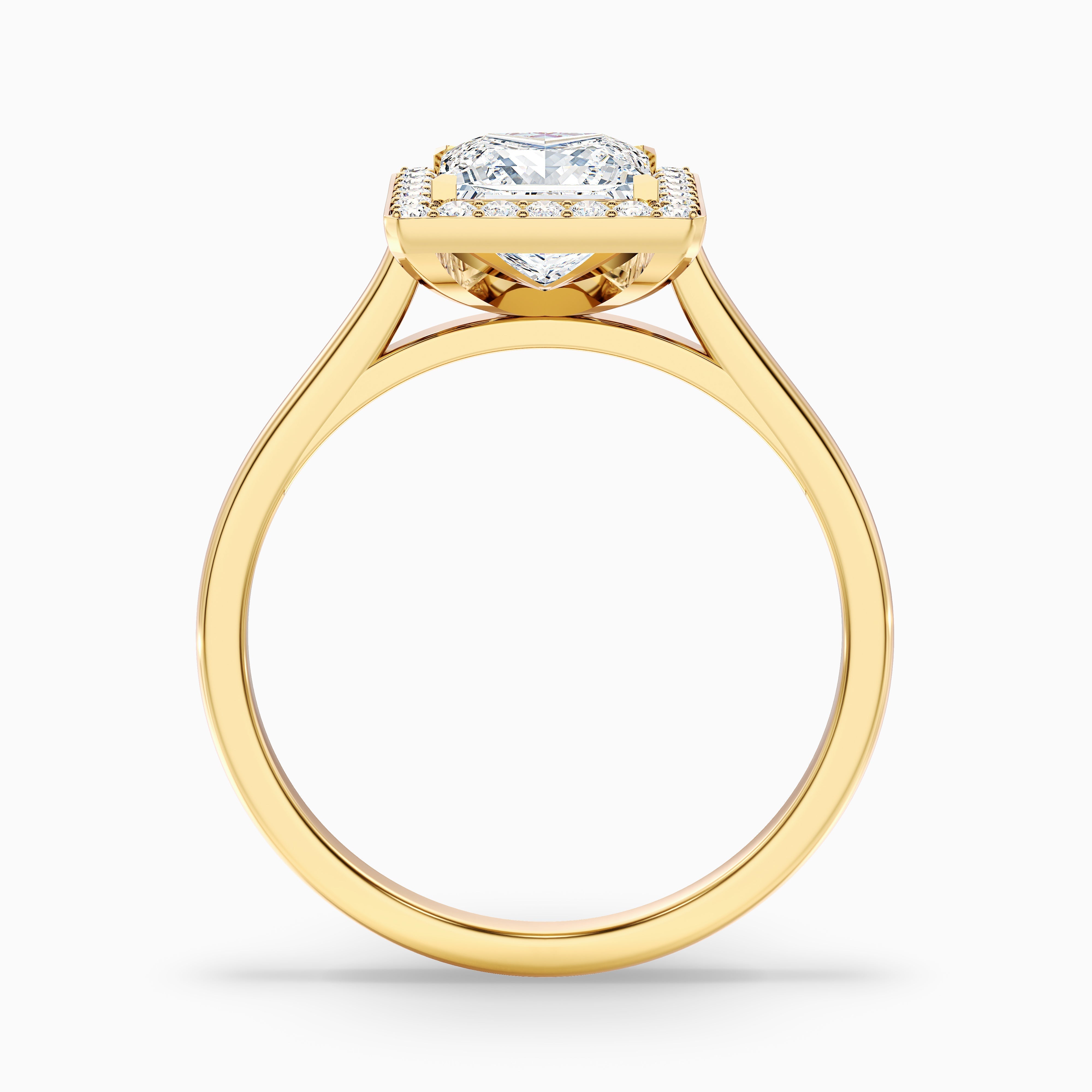 Fiona 1.5 Carat Princess Cut Halo Pave Moissanite Diamond Ring in 18k Yellow Gold