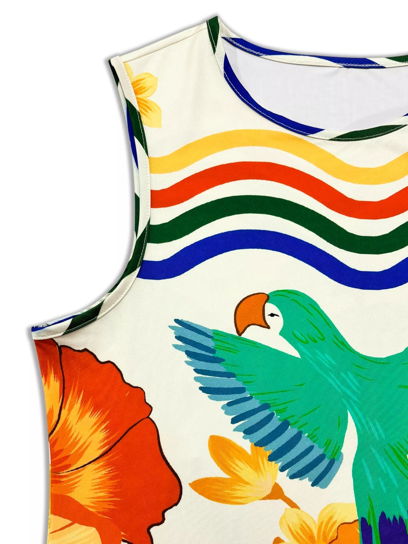 Plus Size Tropical Parrot Print Sleeveless Midi Dress