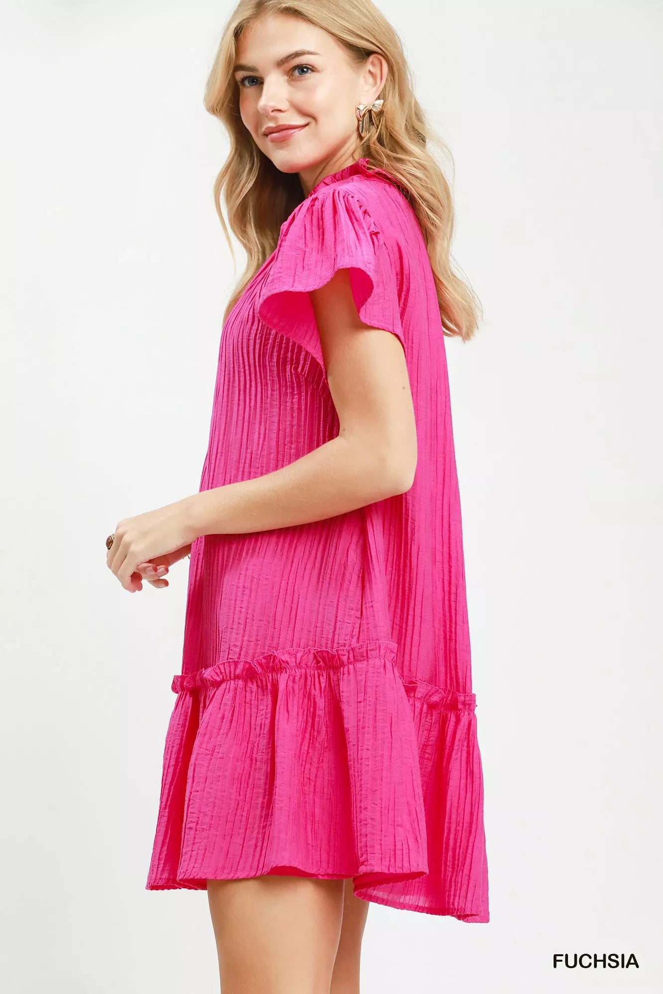 Umgee Textured Ruffle Hem Mini Dress