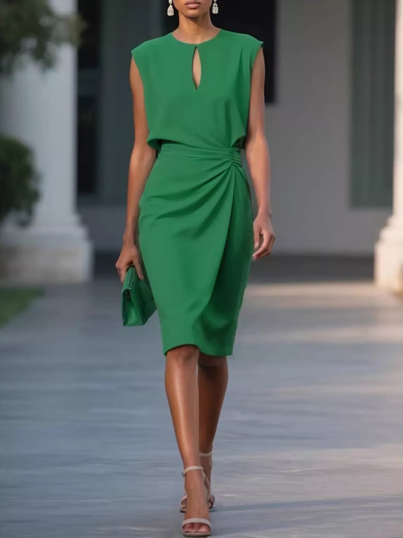 Ruched Waist Sleeveless Dress
