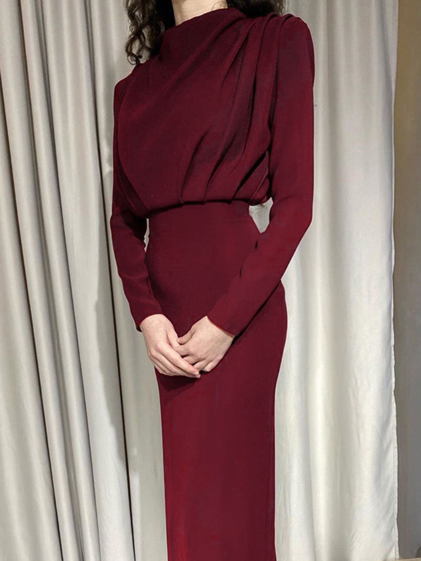 Mock Neck Long Sleeve Maxi Dress