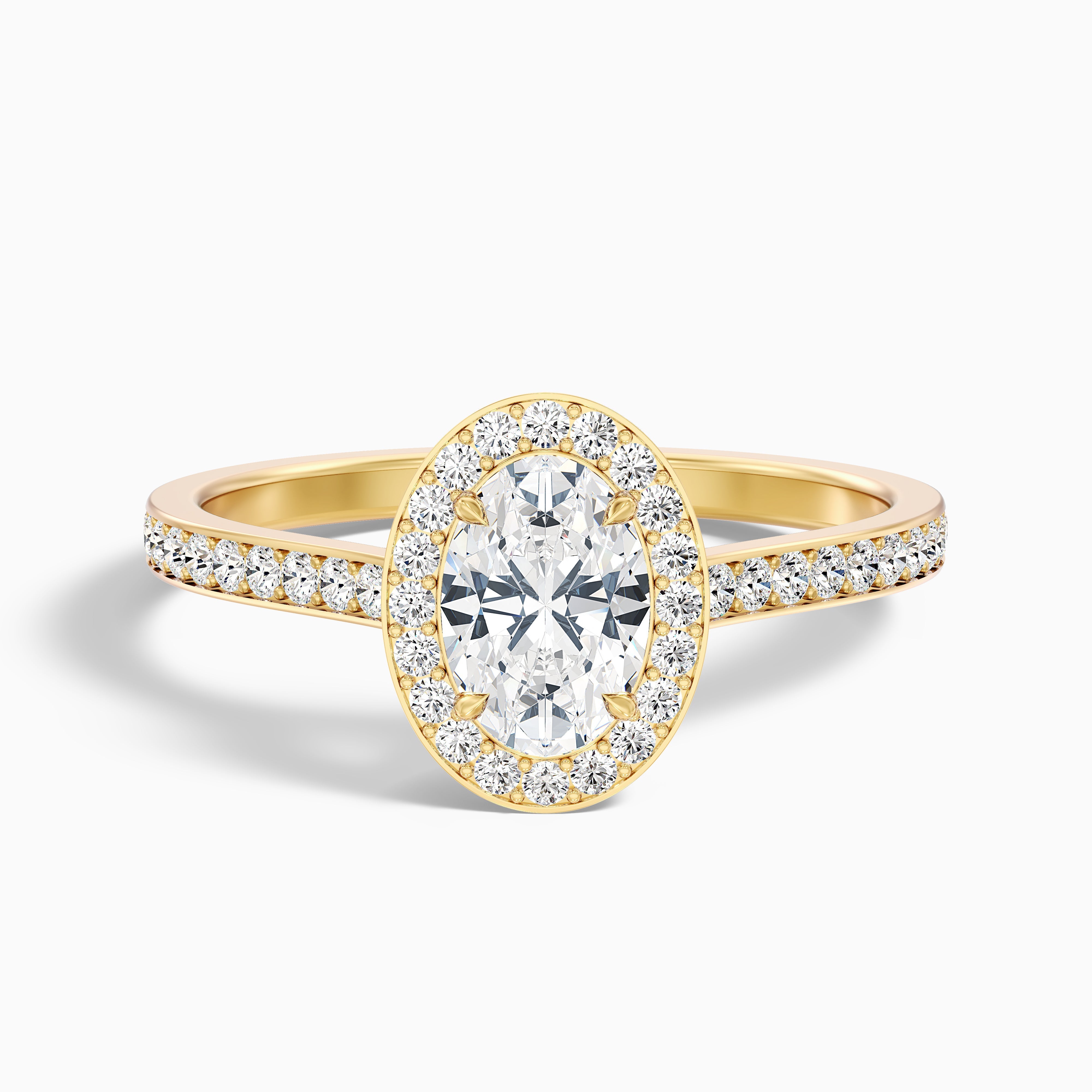 Erin 1 Carat Oval Halo Pave Lab Grown Engagement Ring in 14k Rose Gold