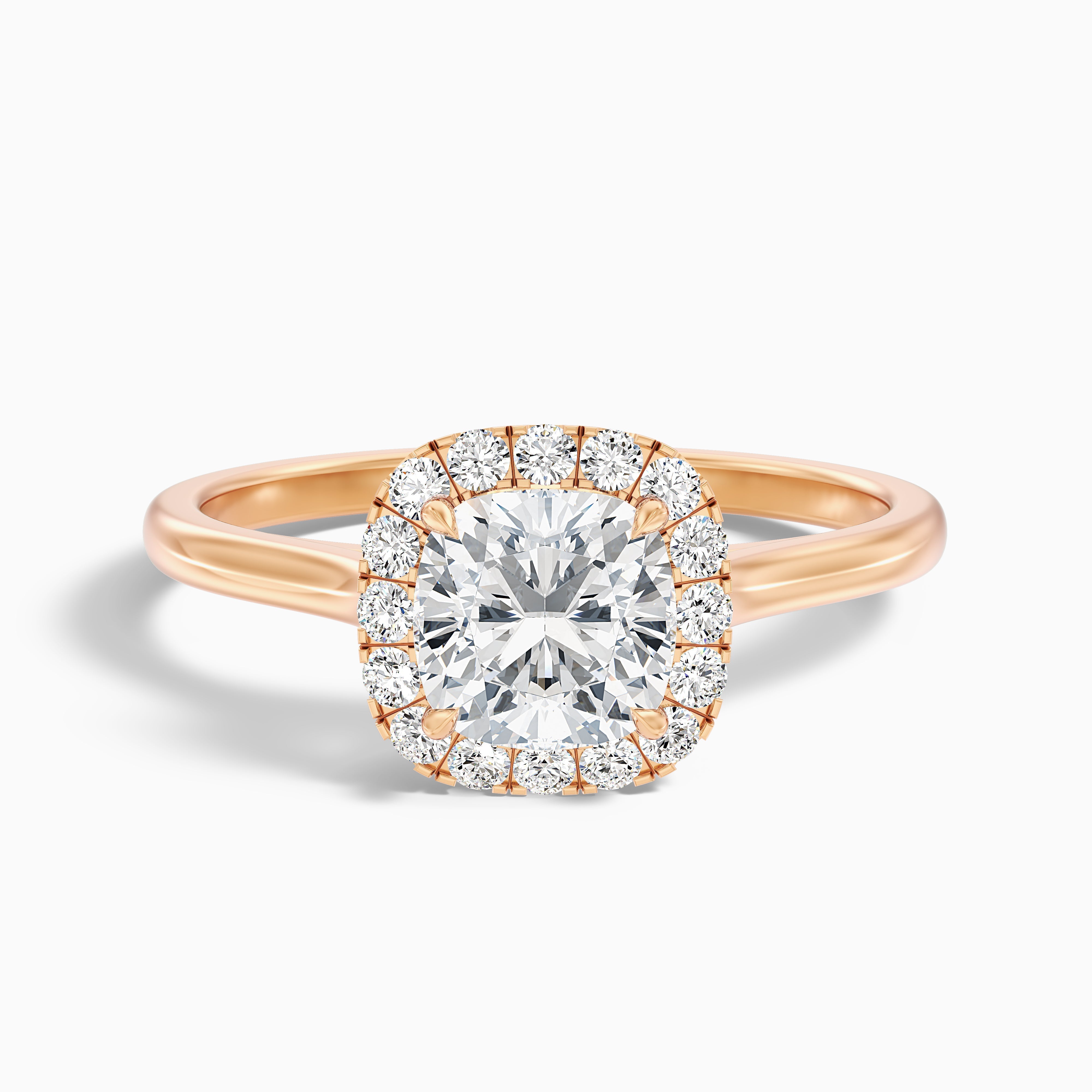 Jeri 4.5 Carat Cushion Cut Halo Lab Grown Engagement Ring in 14k Yellow Gold