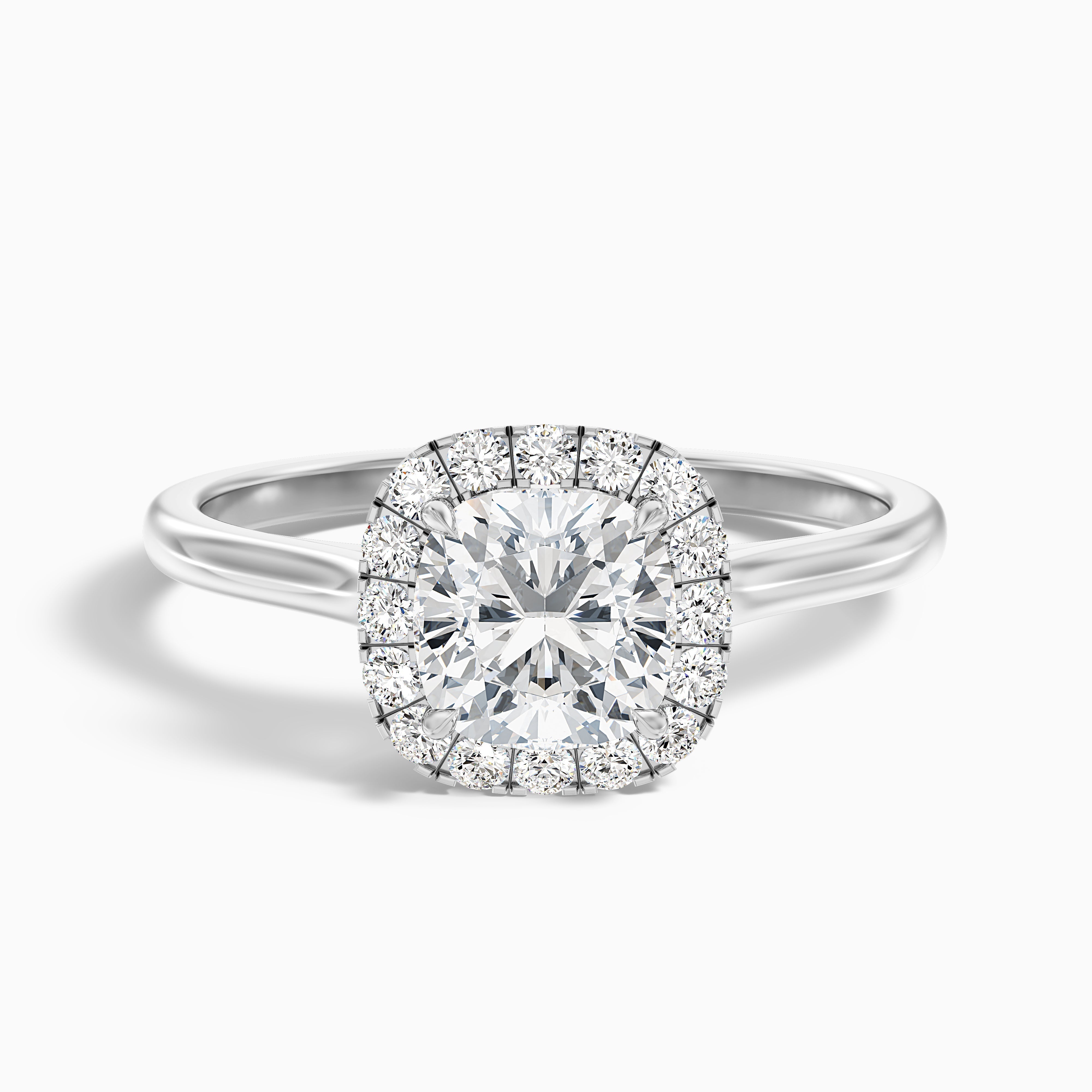 Dina 3.5 Carat Cushion Cut Halo Moissanite Diamond Ring in 18k White Gold