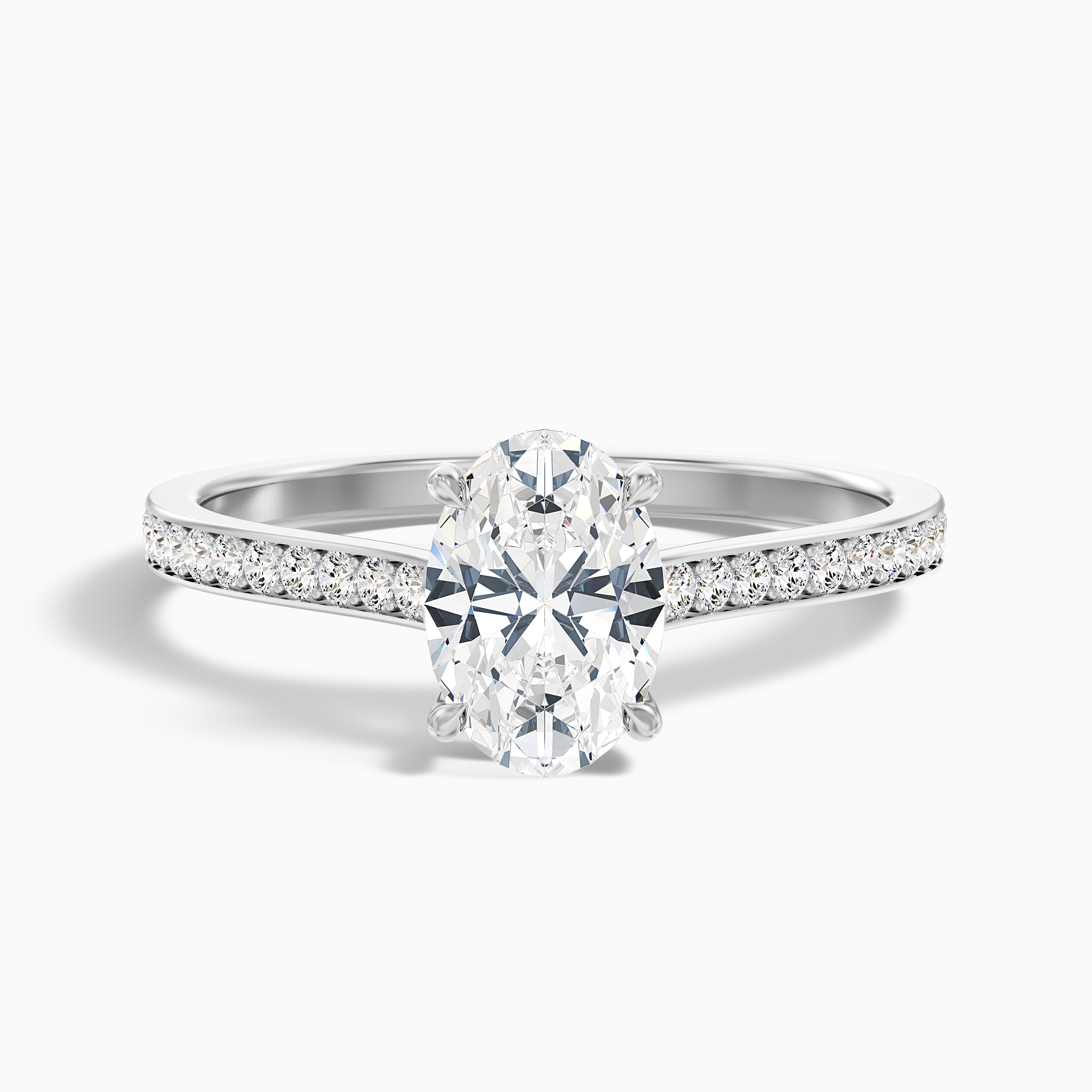 Jessy 4.5 Carat Oval Cut Side Stone Pave Lab Grown Engagement Ring in 10k Yellow Gold