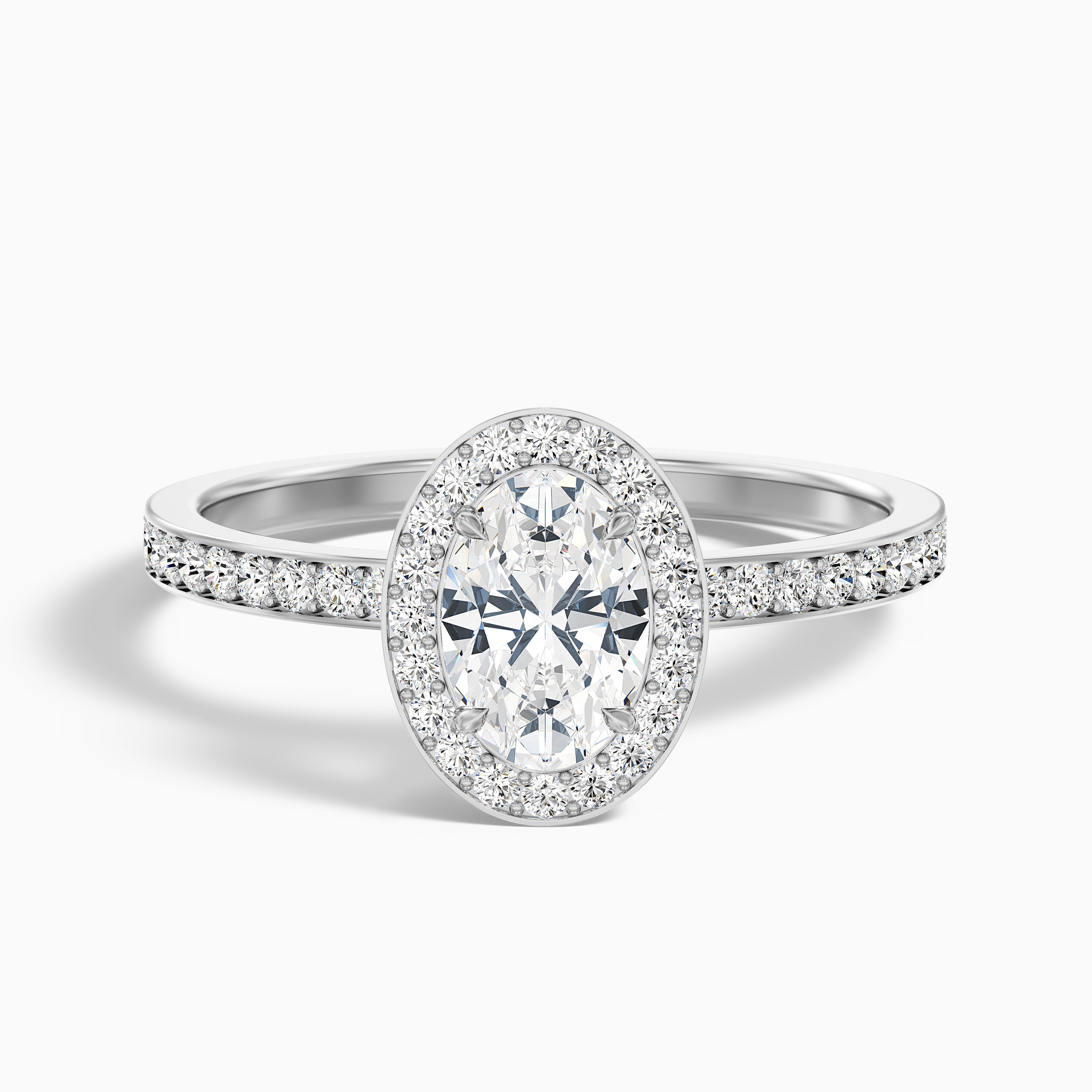 Claudia 2 Carat Oval Halo Pave Moissanite Diamond Ring in Platinum