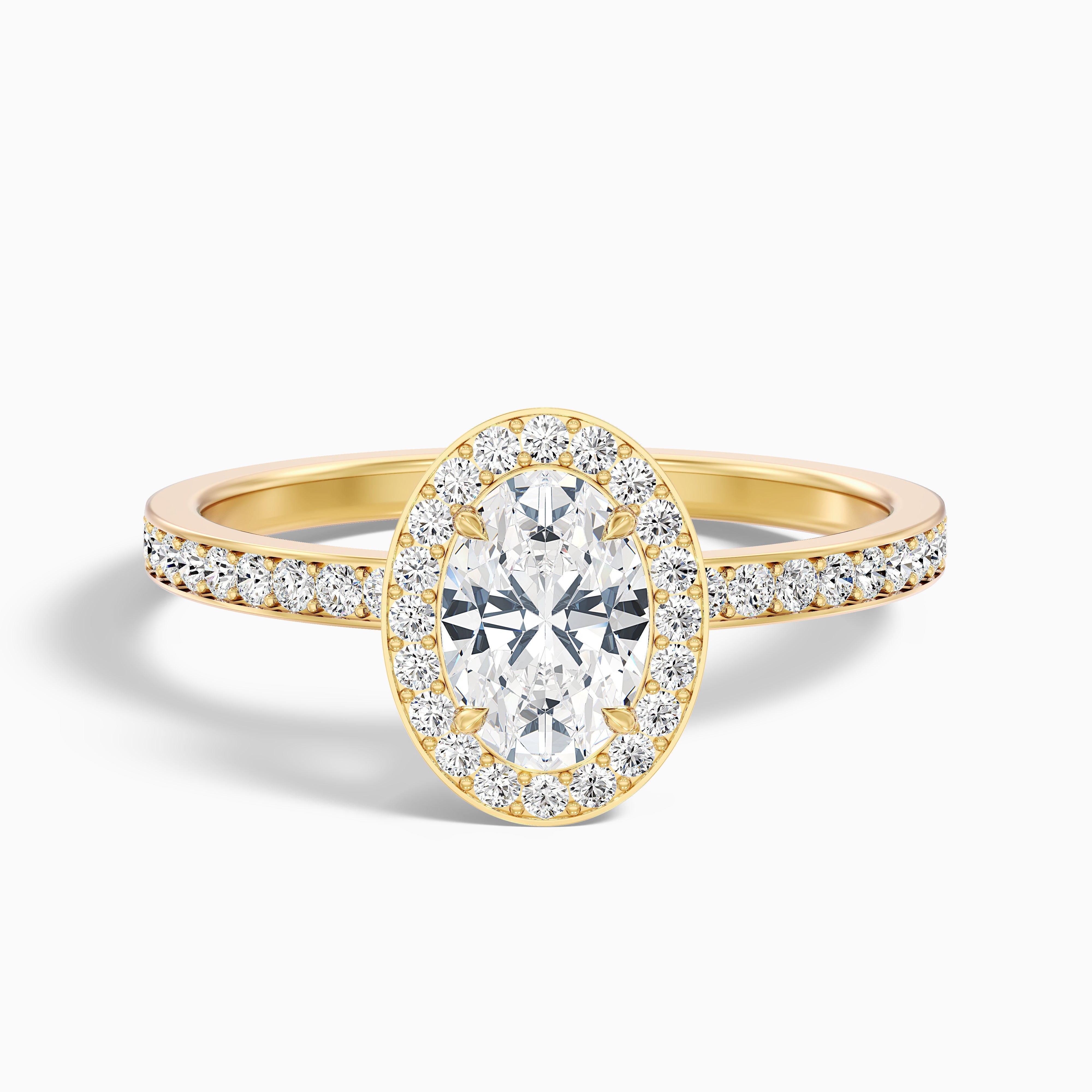 Claudia 5.5 Carat Oval Halo Pave Moissanite Diamond Ring in 14k Rose Gold