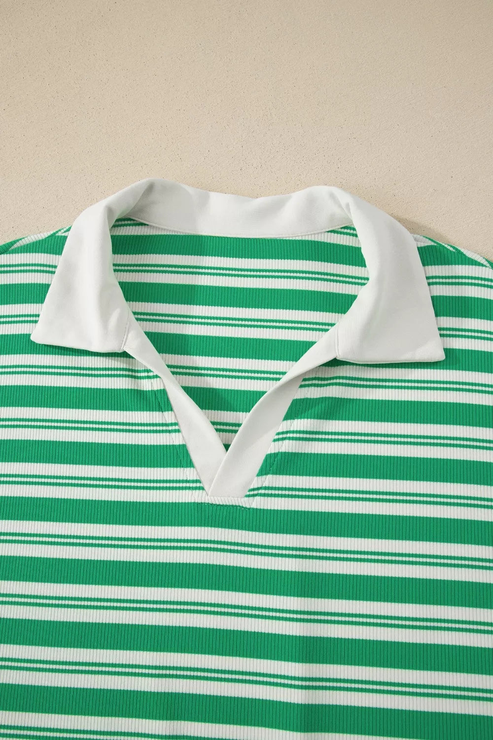 Stripe Collared V Neck Short Sleeve T Shirt Midi Dress with Pockets