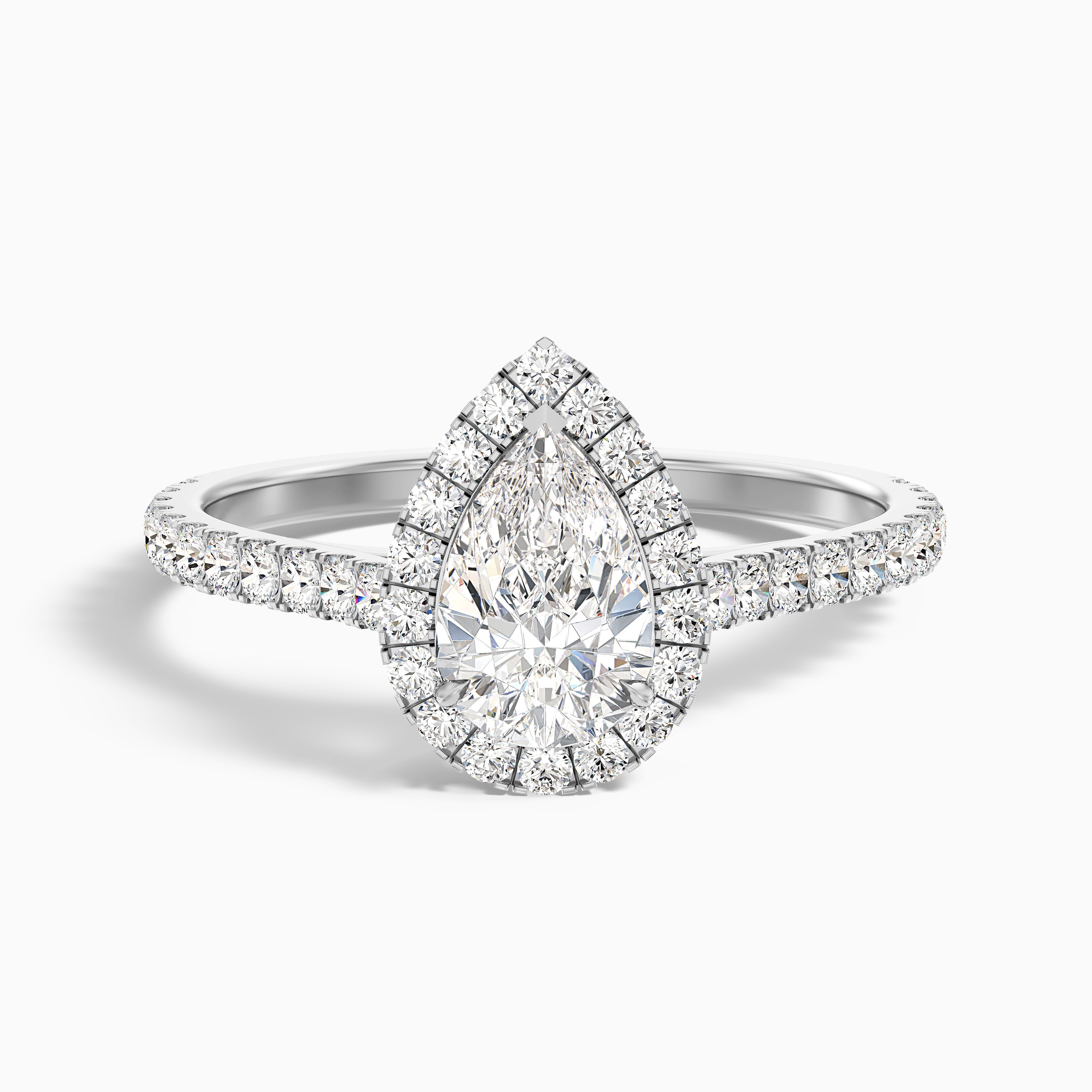 Cindy 2.5 Carat Pear Shaped Halo Moissanite Diamond Ring in Platinum
