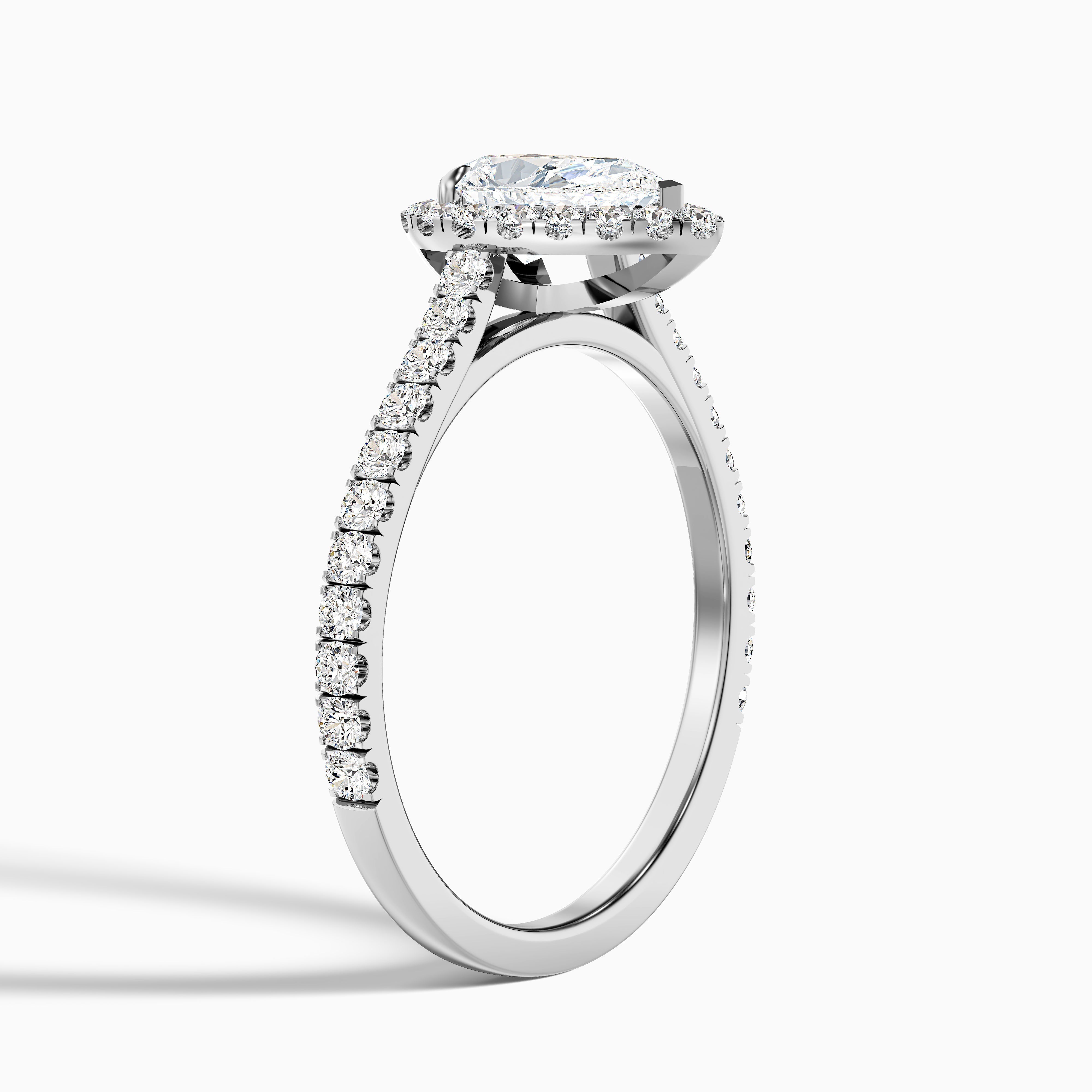 Cindy 5 Carat Pear Shaped Halo Moissanite Diamond Ring in Platinum