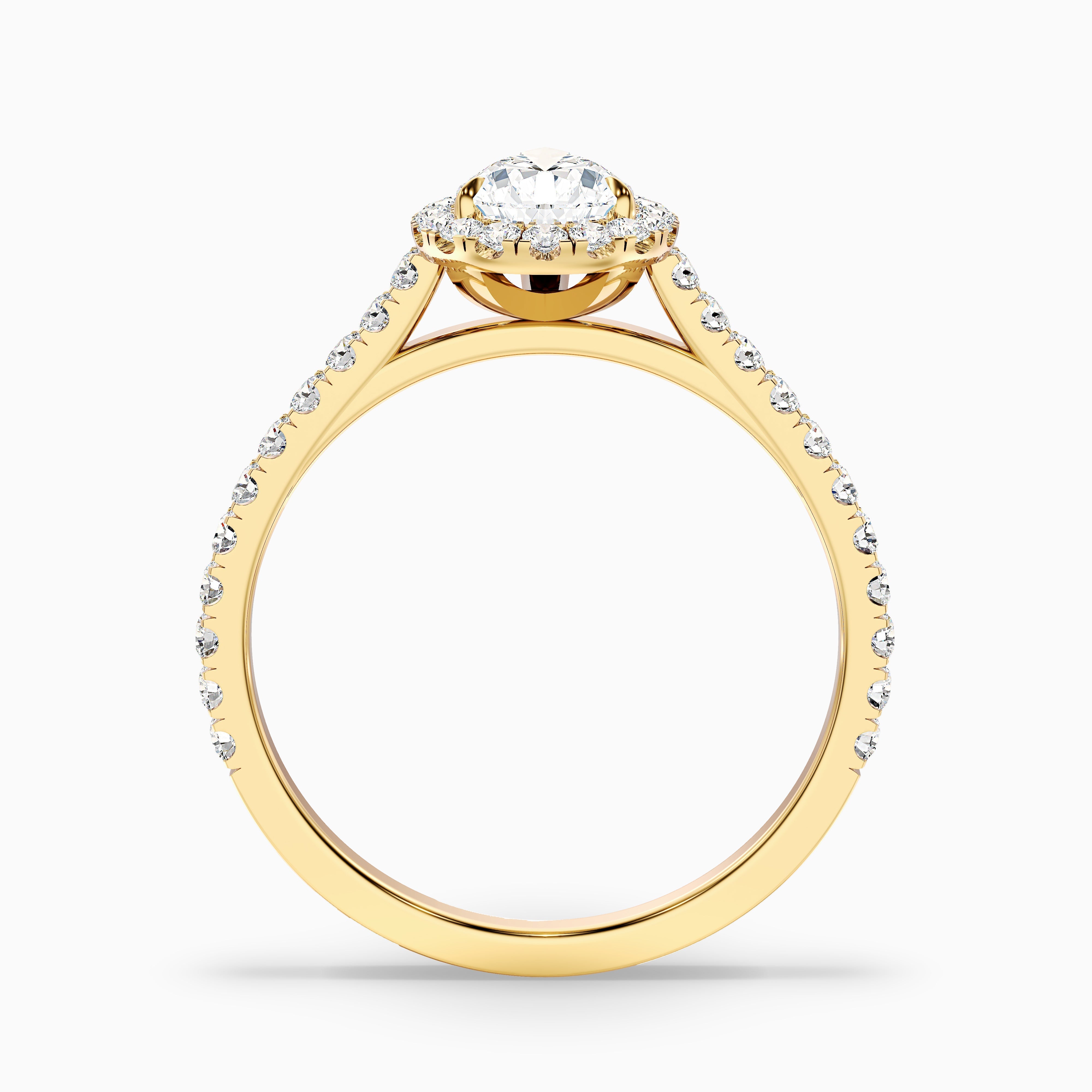 Emie 8 Carat Pear Shaped Halo Moissanite Diamond Ring in 10k Yellow Gold