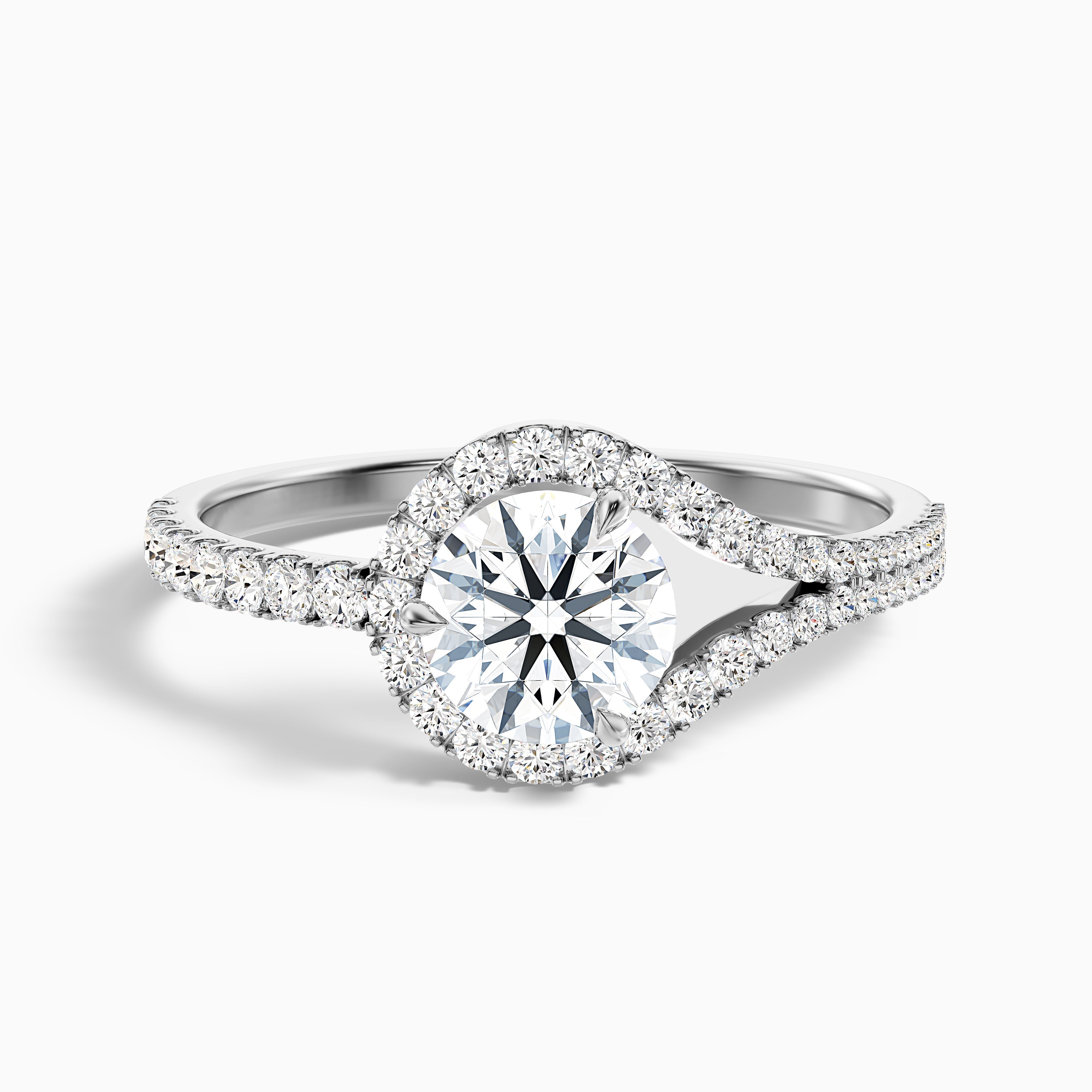 Betti 3 Carat Round Halo Pave Lab Grown Engagement Ring in 18k White Gold