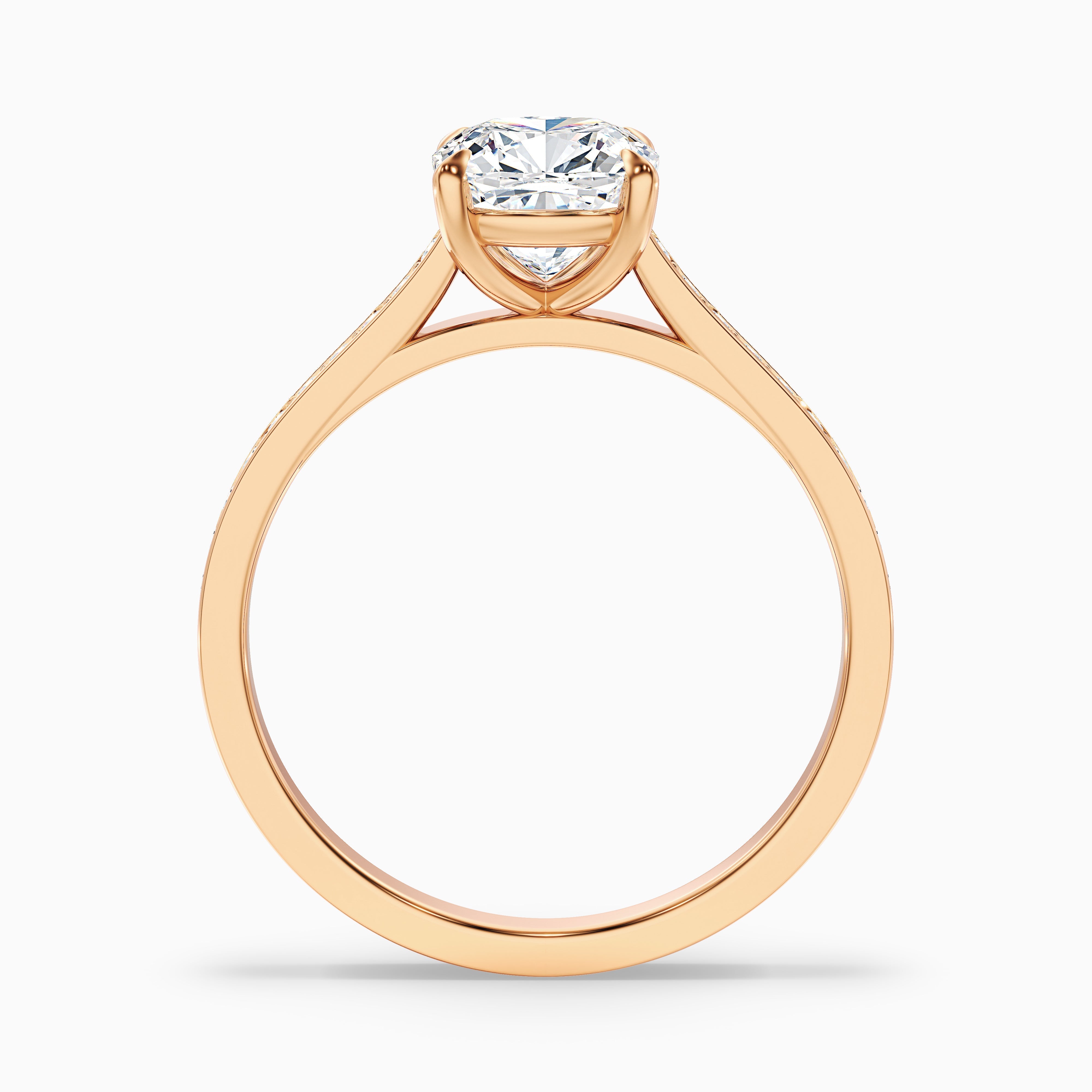 Eva 3 Carat Cushion Cut Side Stone Pave Lab Grown Engagement Ring in 18k Yellow Gold