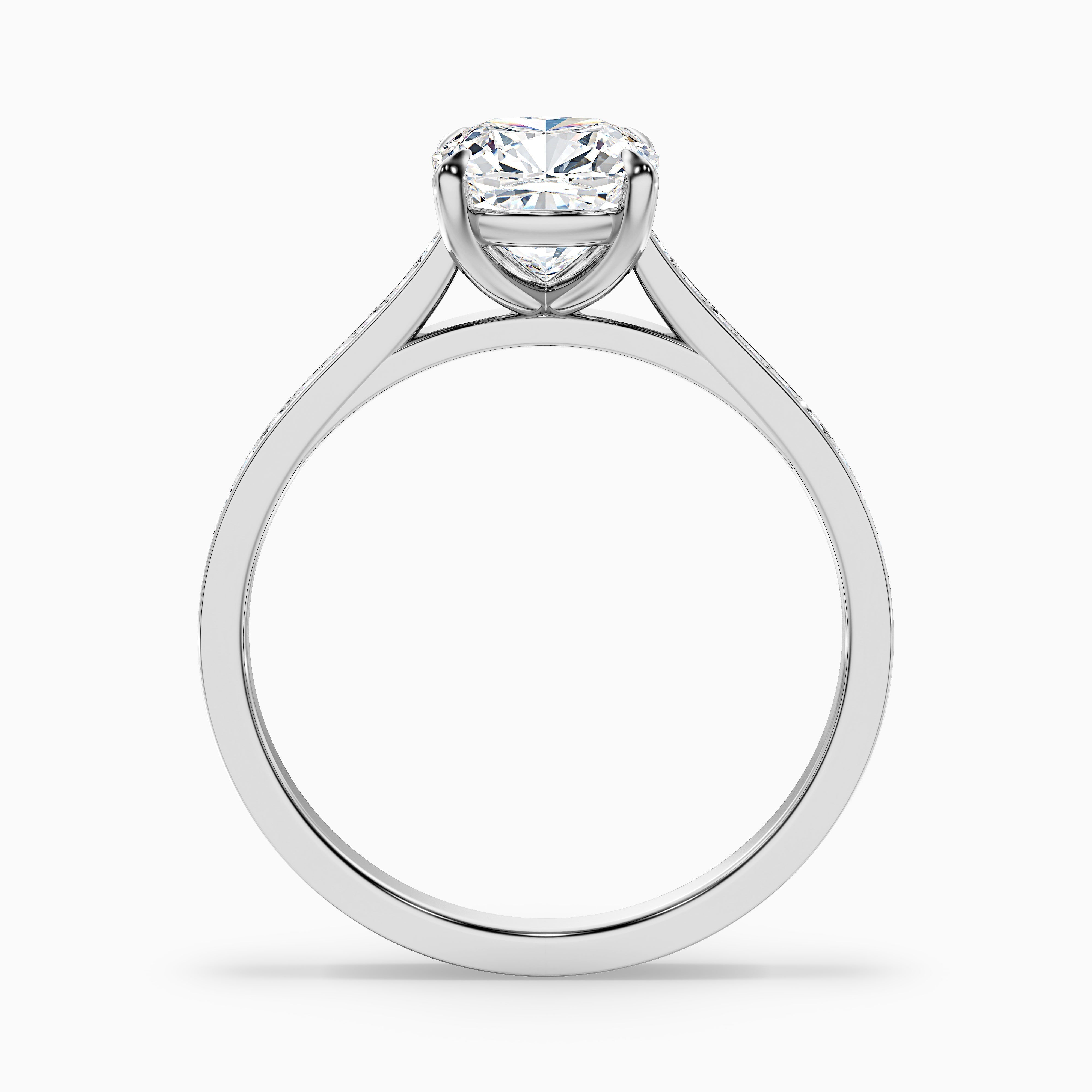 Eva 2.5 Carat Cushion Cut Side Stone Pave Moissanite Diamond Ring in 14k Rose Gold