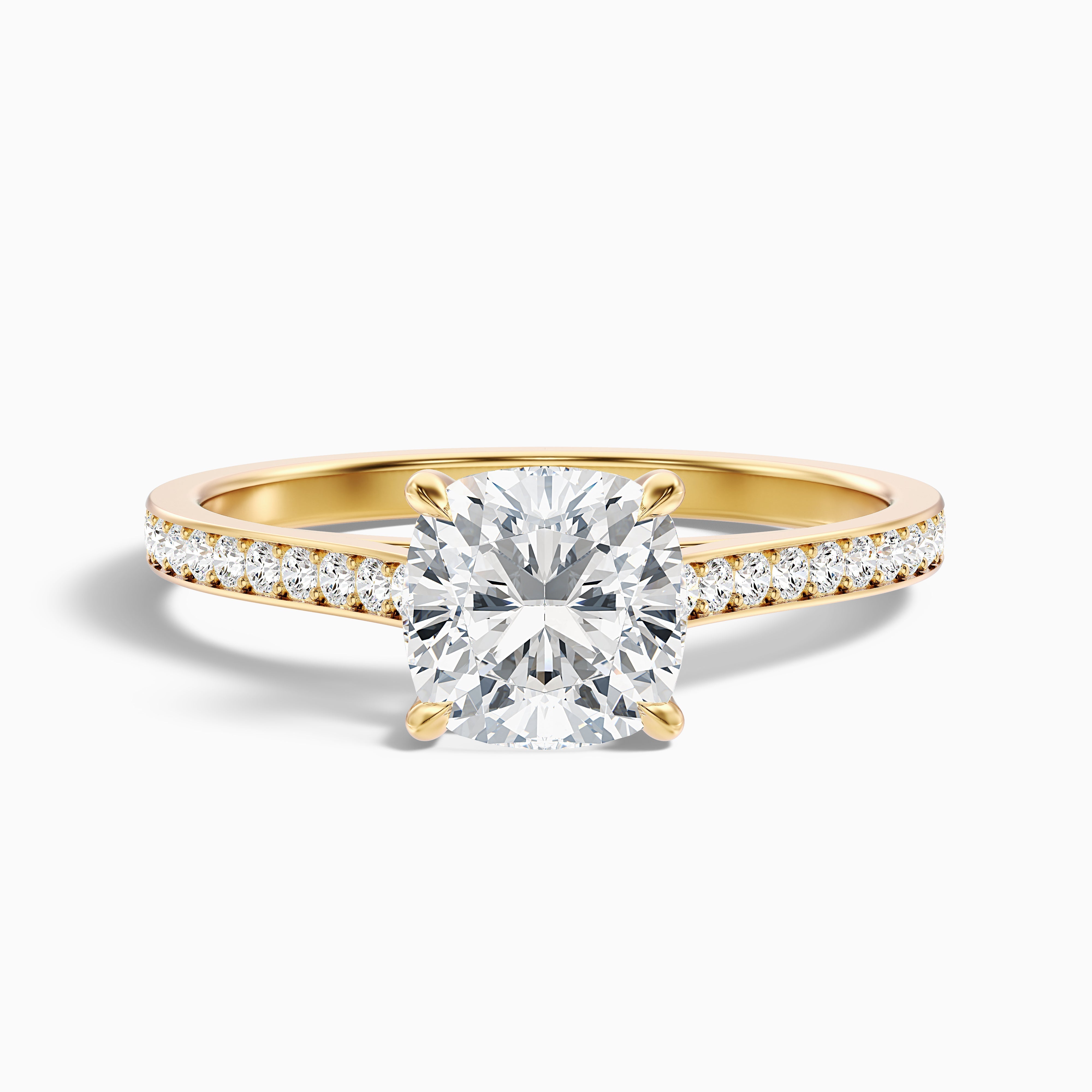 Eva 3.5 Carat Cushion Cut Side Stone Pave Lab Grown Engagement Ring in 14k White Gold