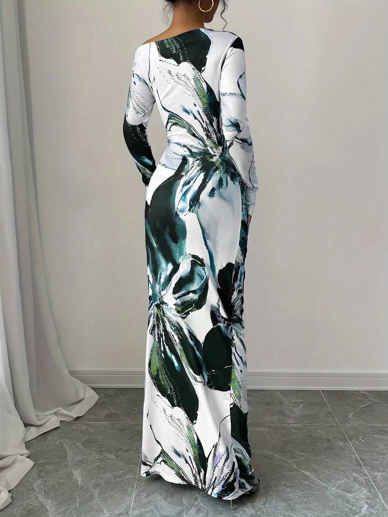 Floral Print One Shoulder Maxi Dress