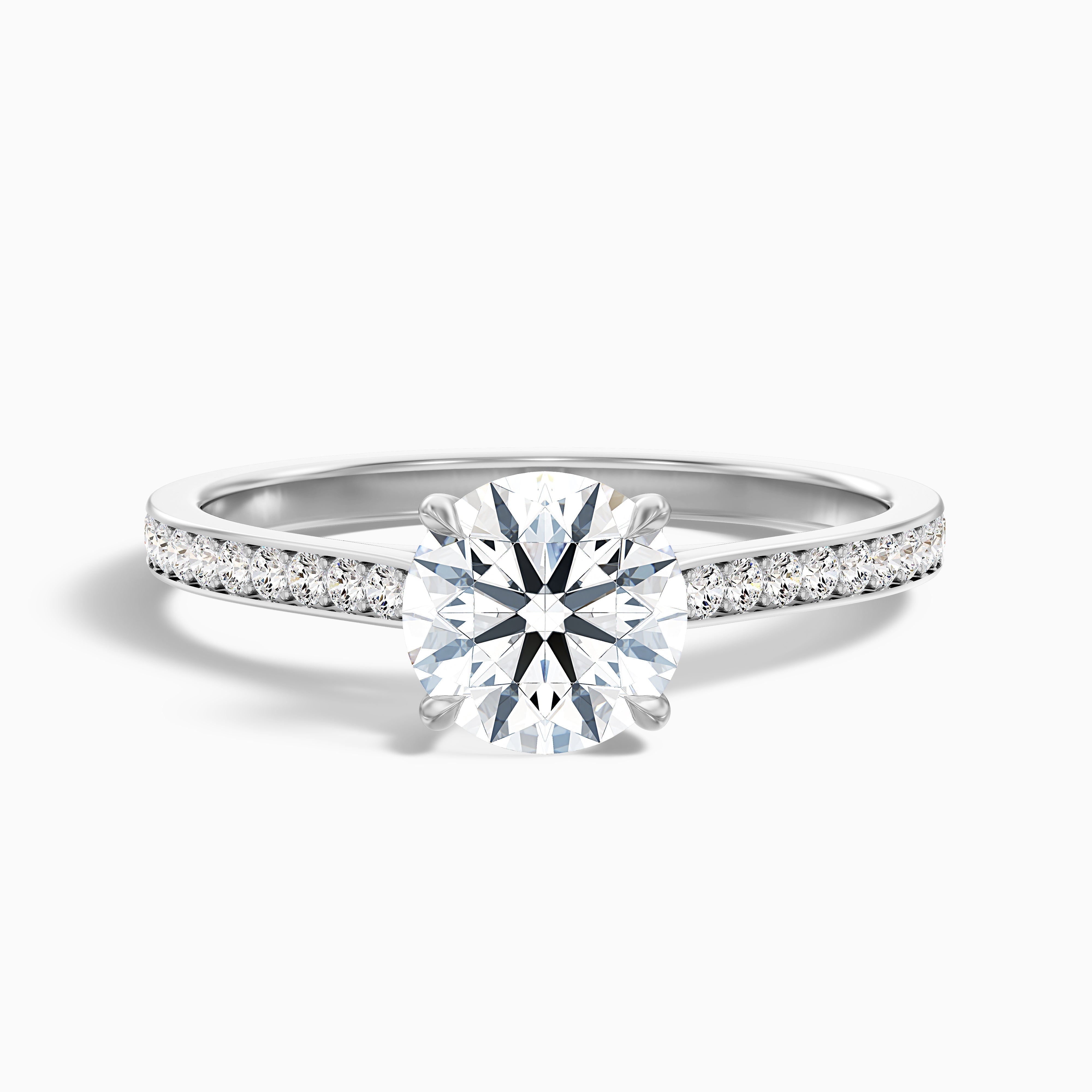 Betti 4.5 Carat Round Side Stone Pave Moissanite Diamond Ring in 18k Rose Gold