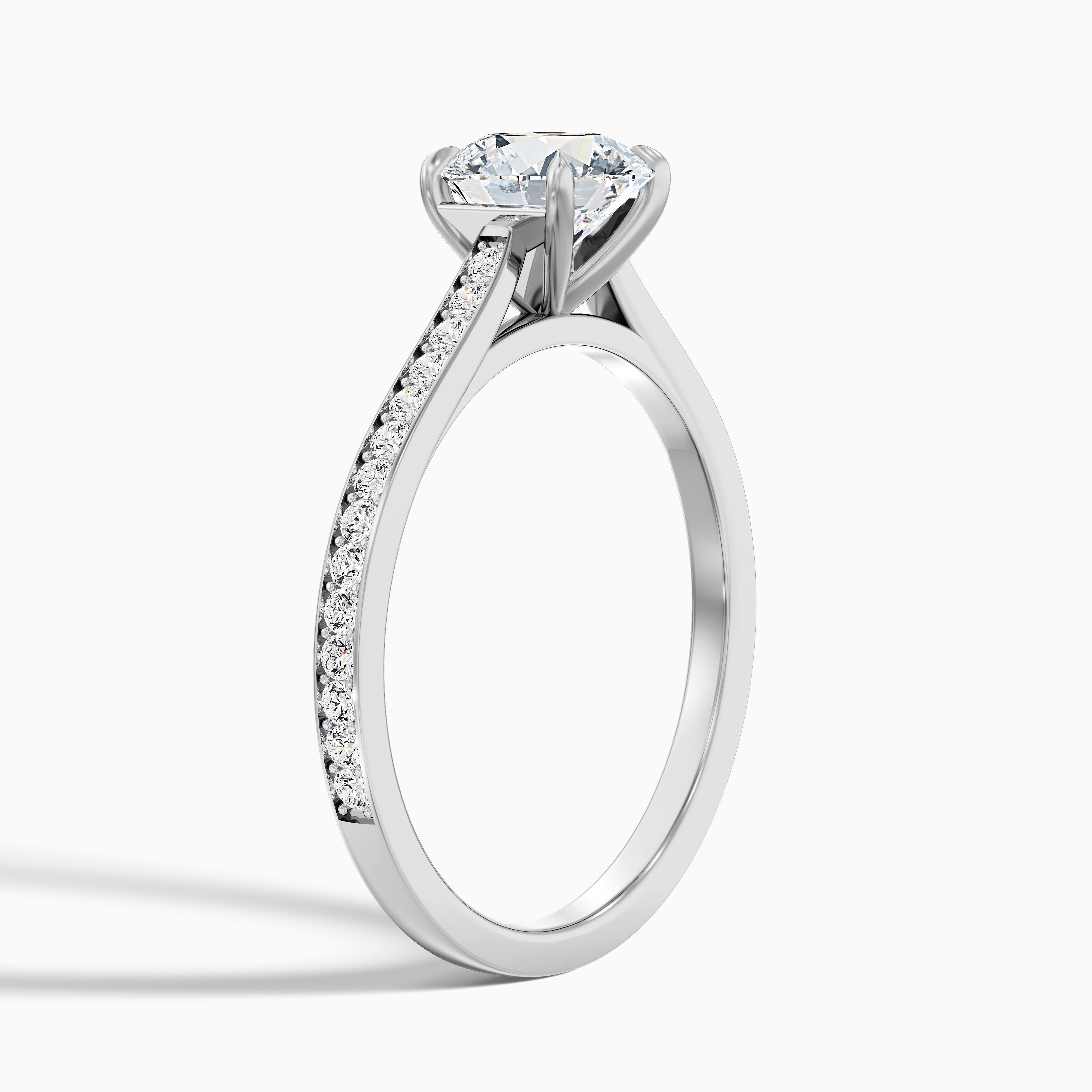 Betti 4 Carat Round Side Stone Pave Moissanite Diamond Ring in 14k Yellow Gold