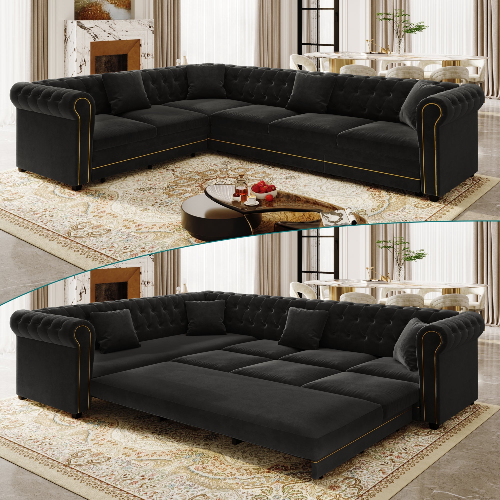115.3" L-Shaped Sofa Couch with Pull-Out Bed
