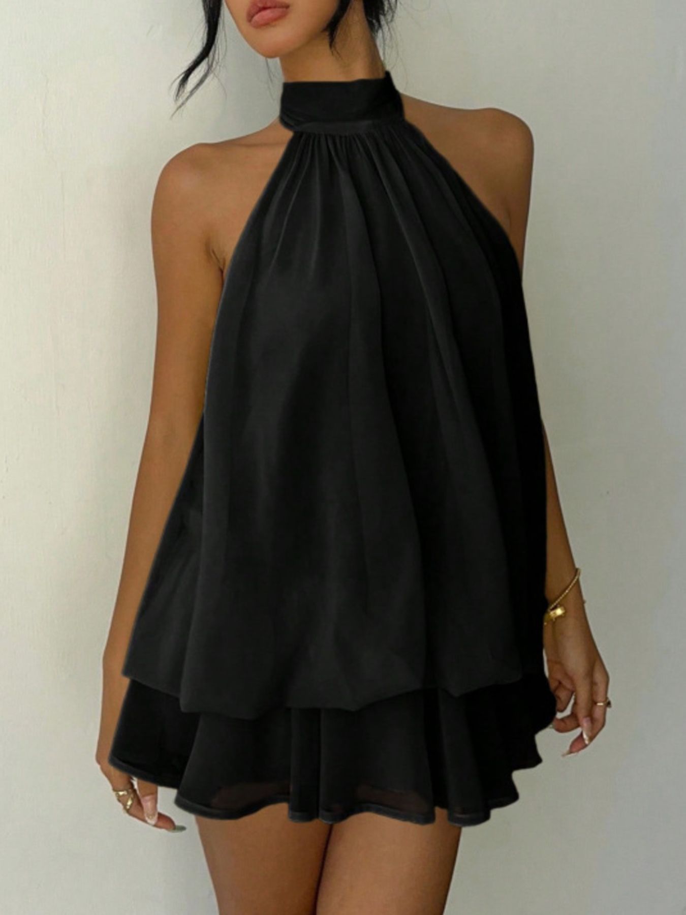 Halter Neck Layered Mini Dress
