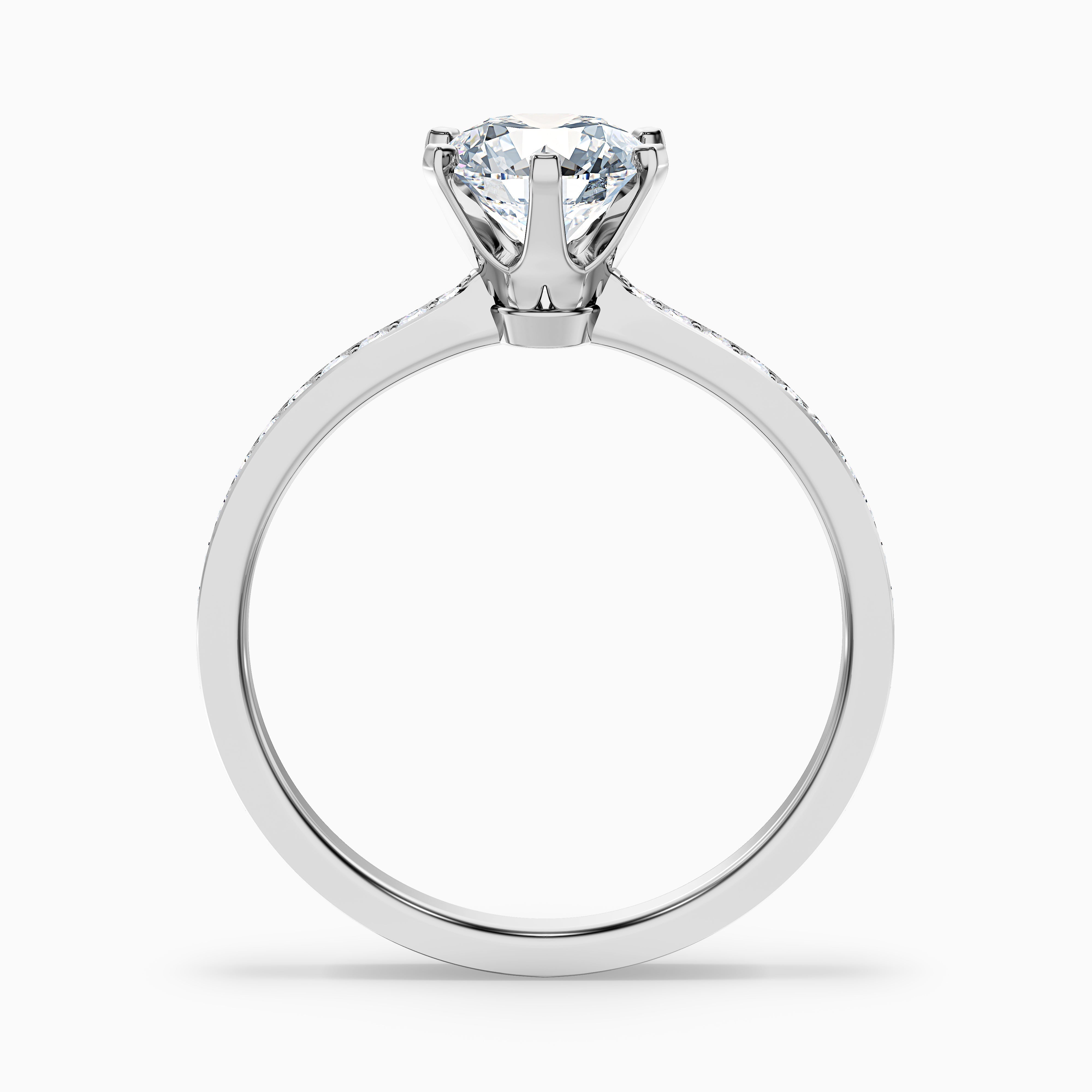 Eden 4 Carat Round Side Stone Pave Moissanite Engagement Ring in 18k White Gold
