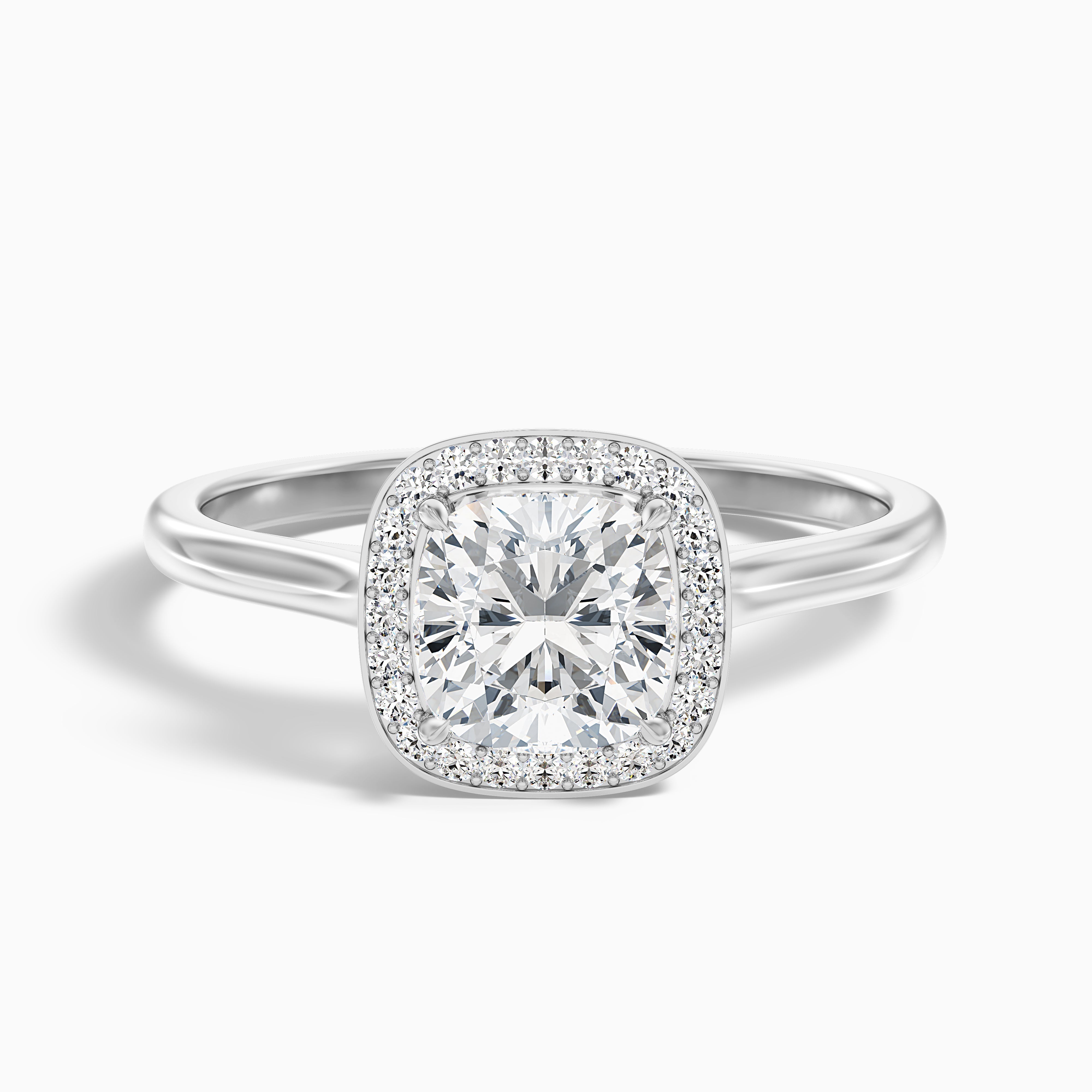 Dina 1.5 Carat Cushion Cut Halo Lab Grown Diamond Ring in 18k White Gold