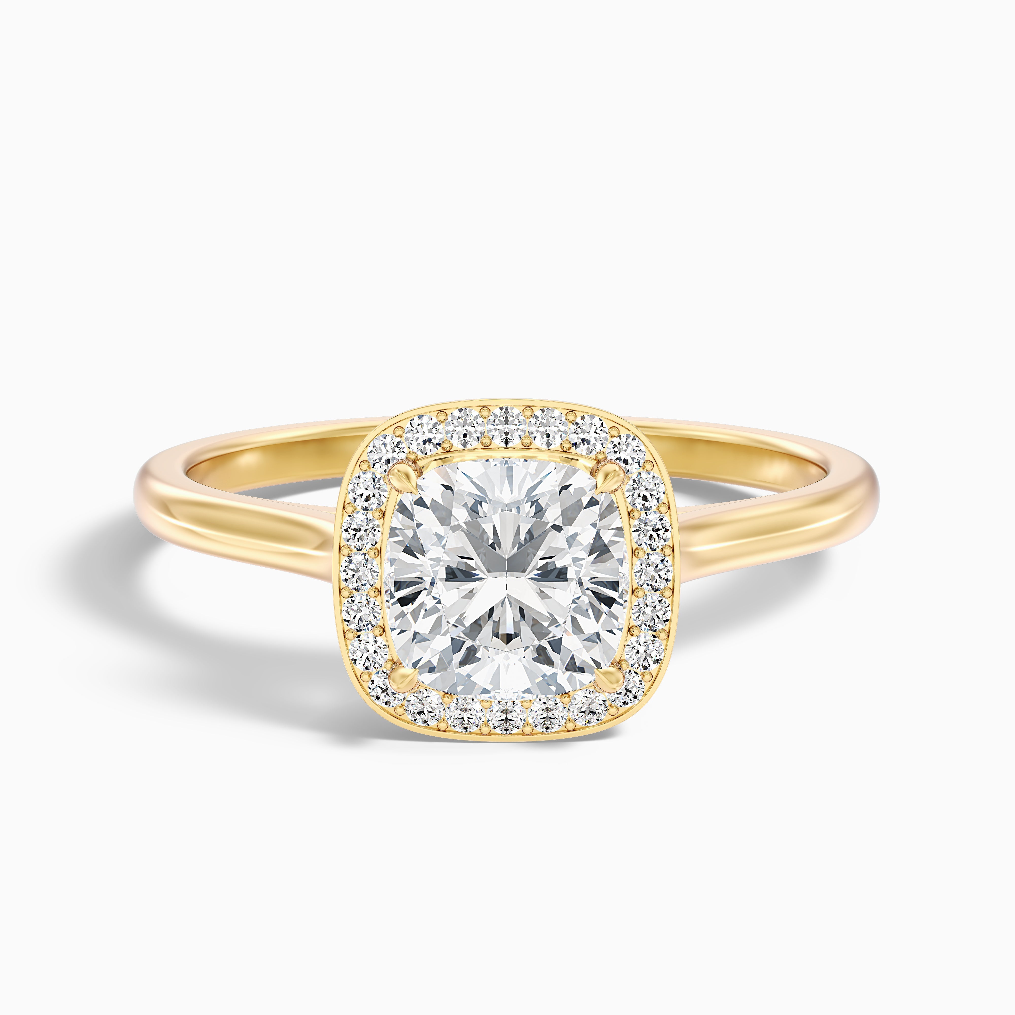 Jeri 4 Carat Cushion Cut Halo Moissanite Engagement Ring in 14k Yellow Gold