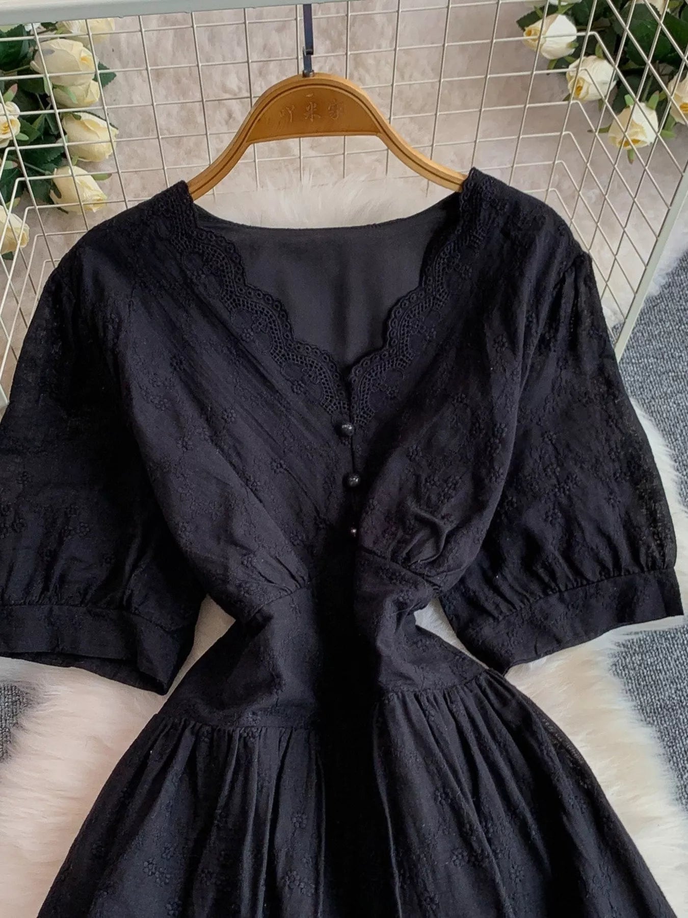 Lace Detail A-Line Midi Dress