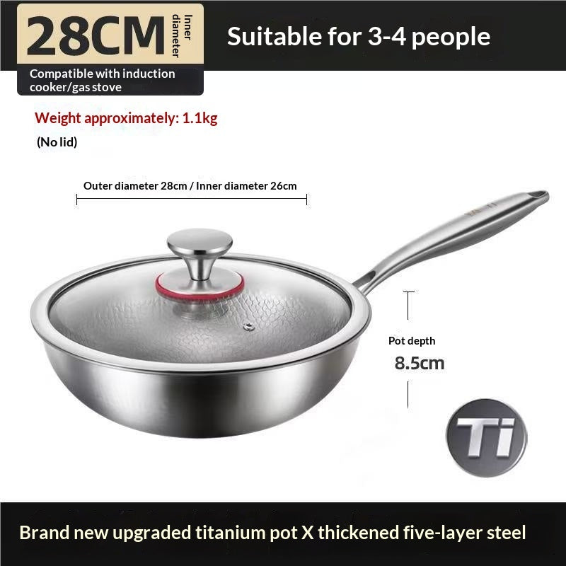 Titanium Alloy Household Flat-bottom Wok
