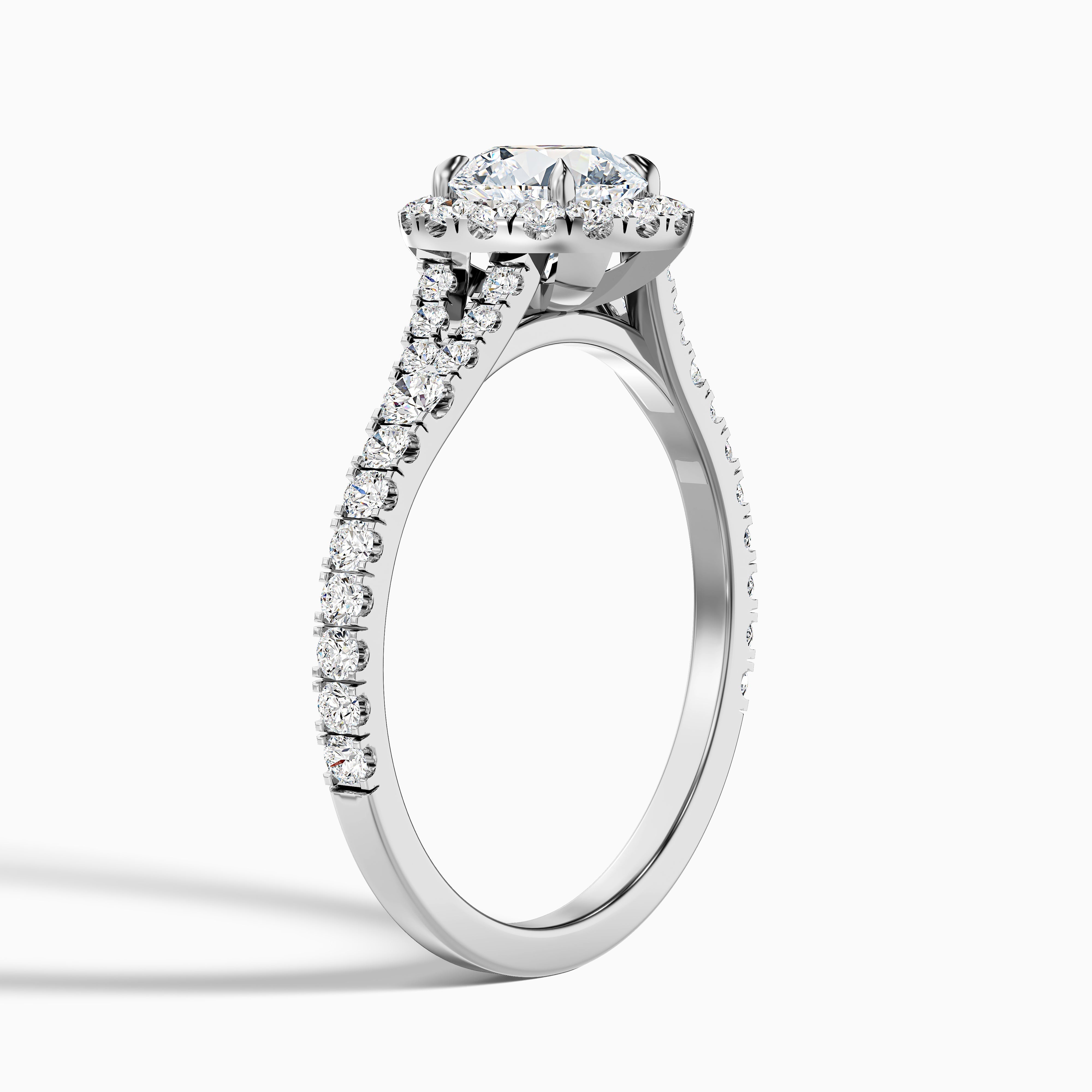 Erin 1 Carat Round Halo Pave Moissanite Engagement Ring in Platinum