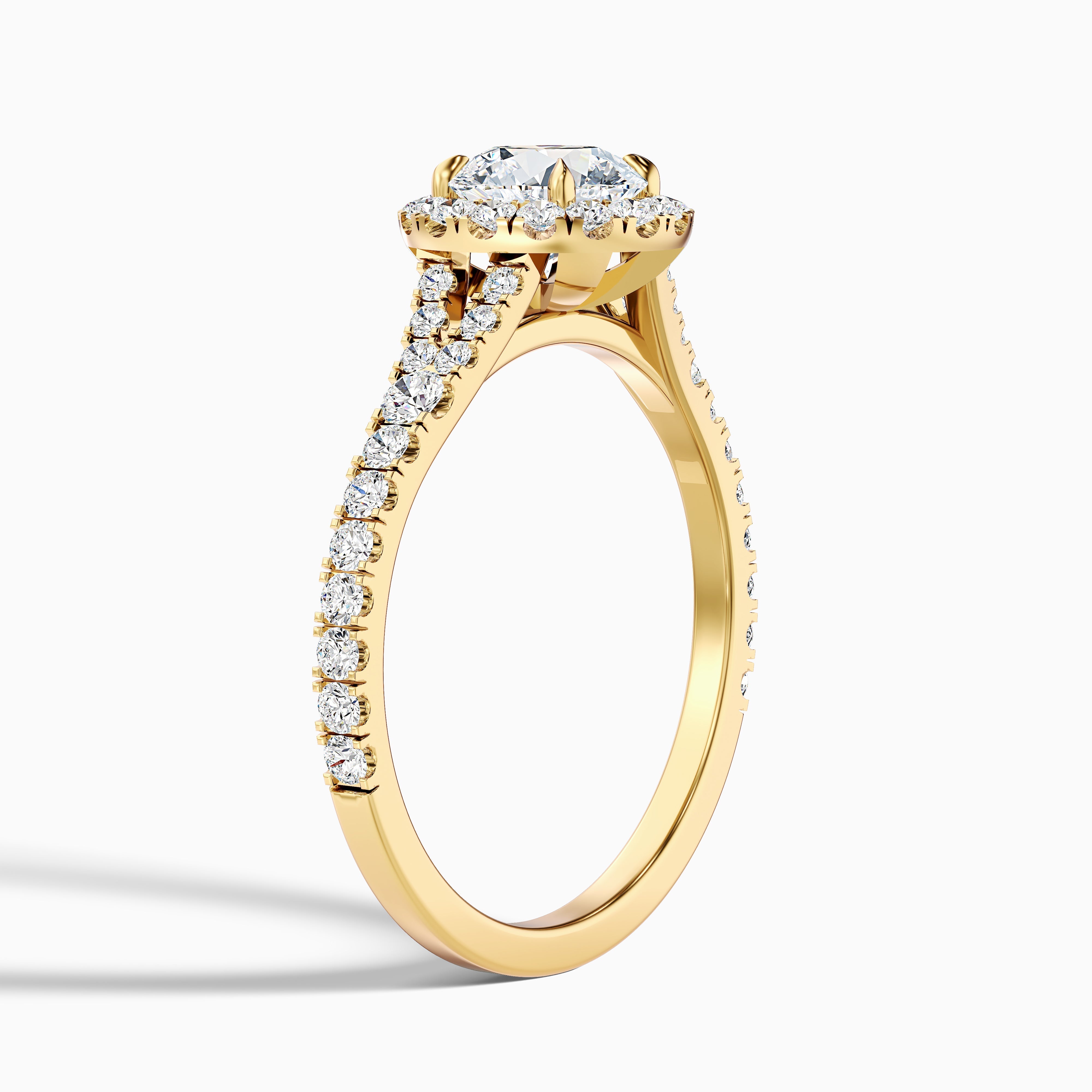 Dela 8 Carat Round Halo Pave Moissanite Engagement Ring in 10k Yellow Gold