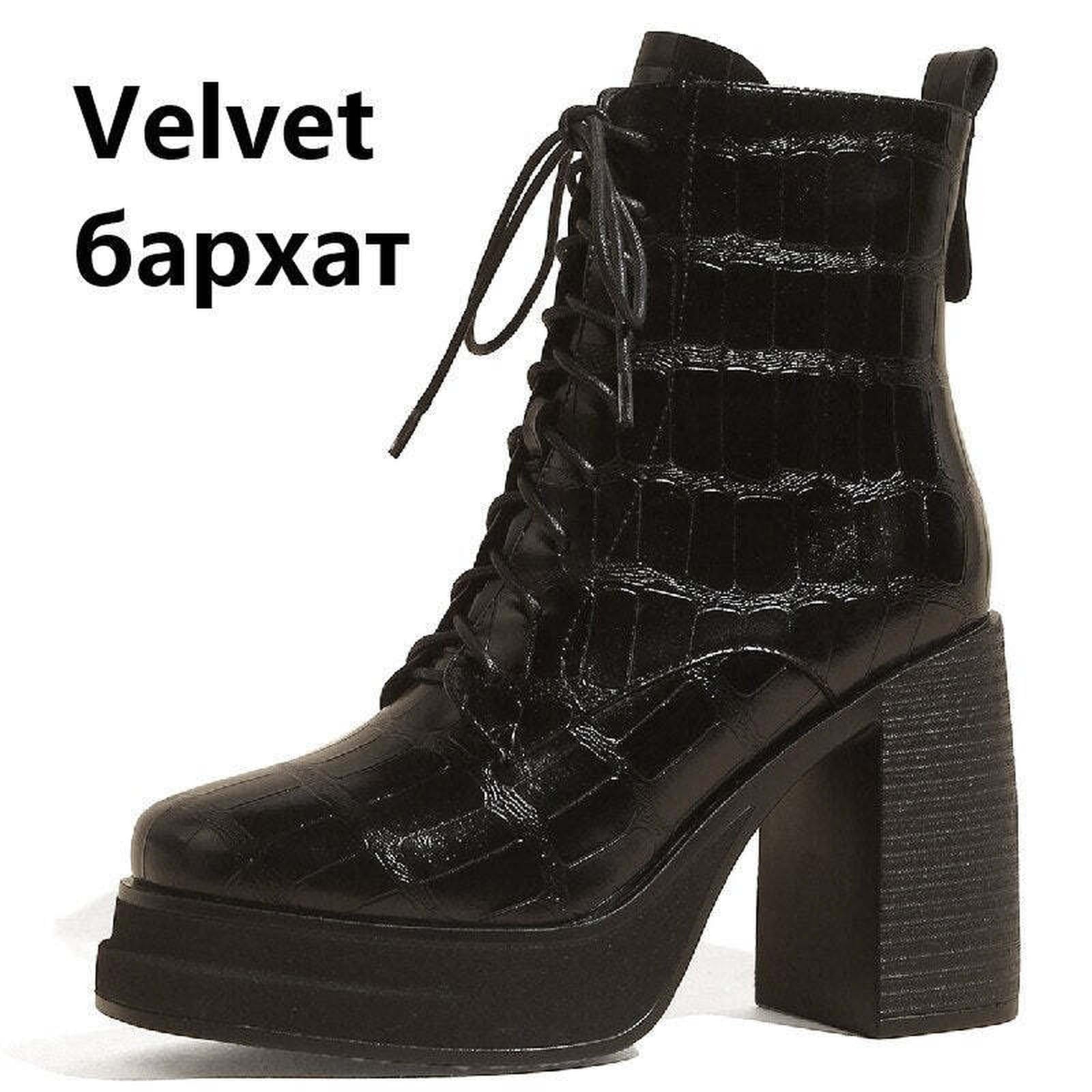 Women Ankle Boots Retro Fashion Office Ladies Chunk Platforms Thick High Heels Genuine Leather Shoes Autumn Winter