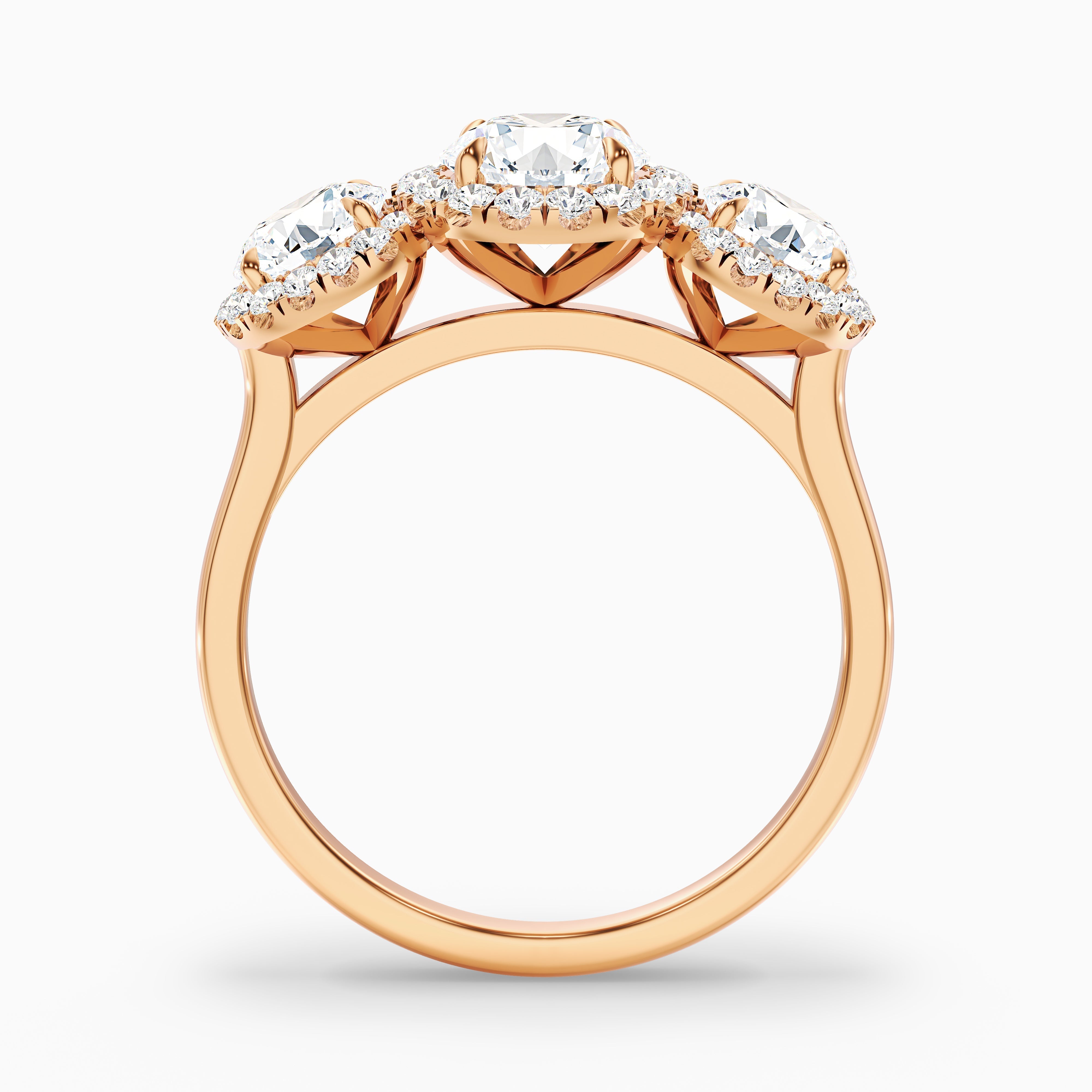 Emma 1.5 Carat Three Stone Round Halo Moissanite Engagement Ring in 18k Yellow Gold
