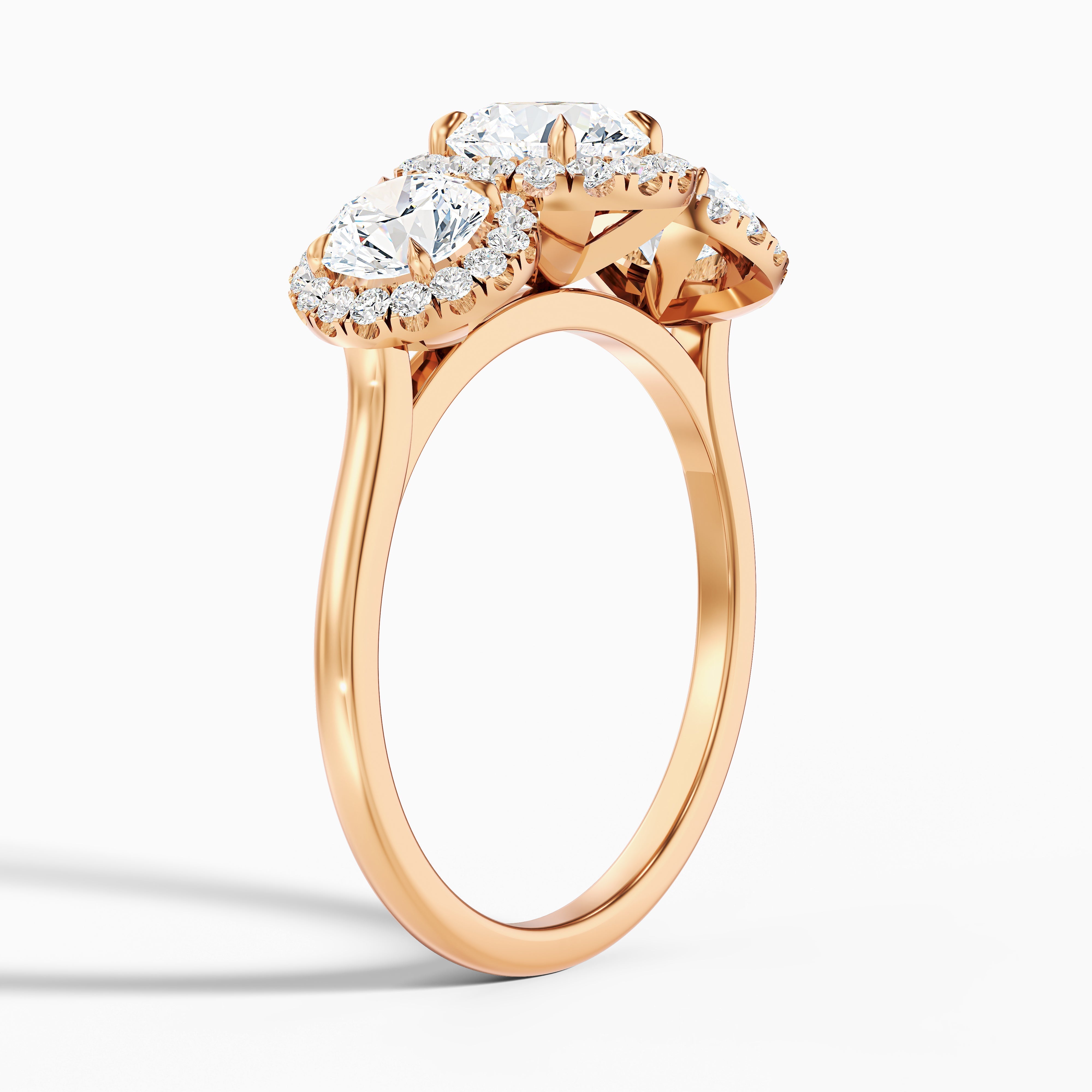 Flora 4.5 Carat Three Stone Round Halo Lab Grown Diamond Ring in Platinum