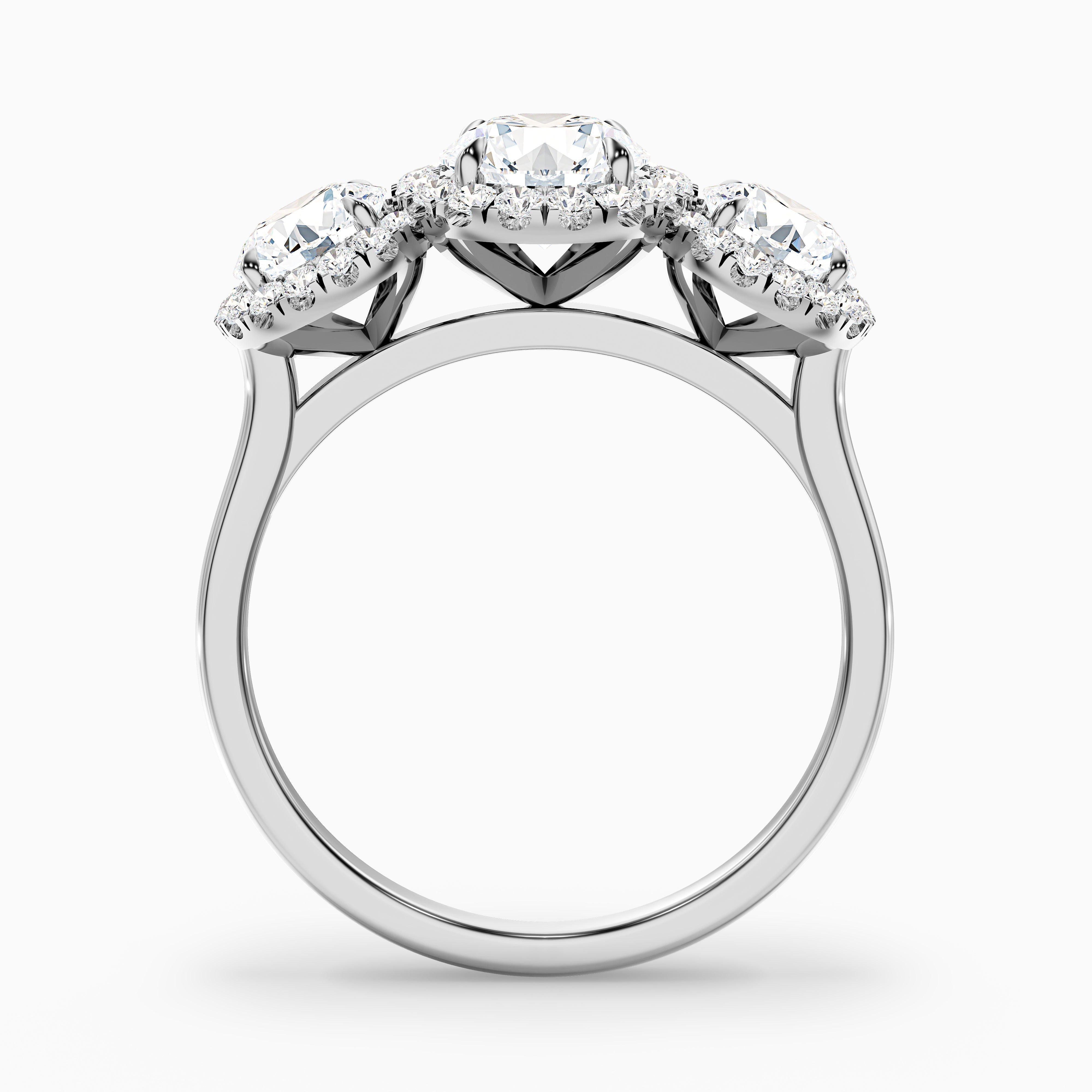Flora 1 Carat Three Stone Round Halo Lab Grown Diamond Ring in 18k White Gold