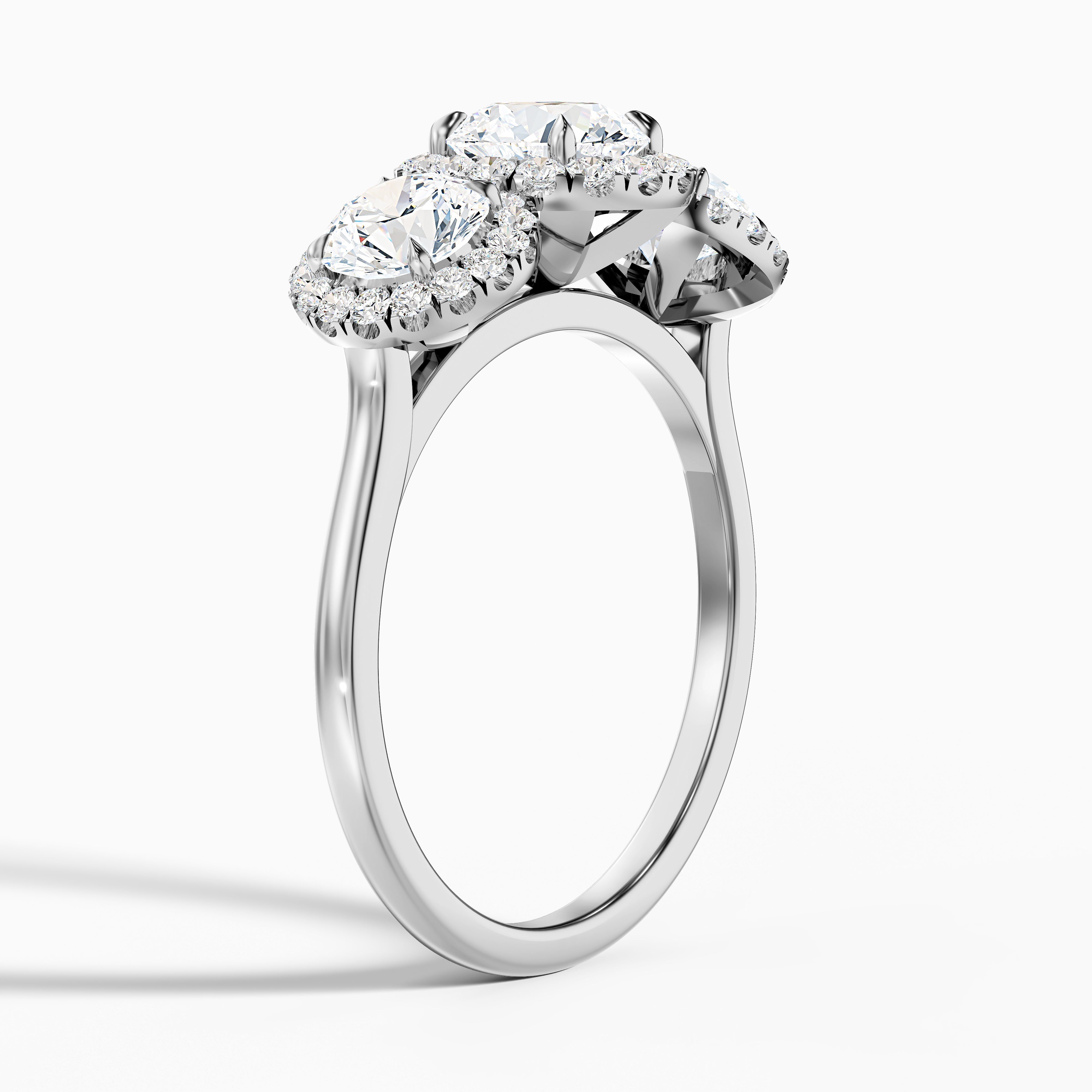 Flora 3.5 Carat Three Stone Round Halo Lab Grown Diamond Ring in Platinum