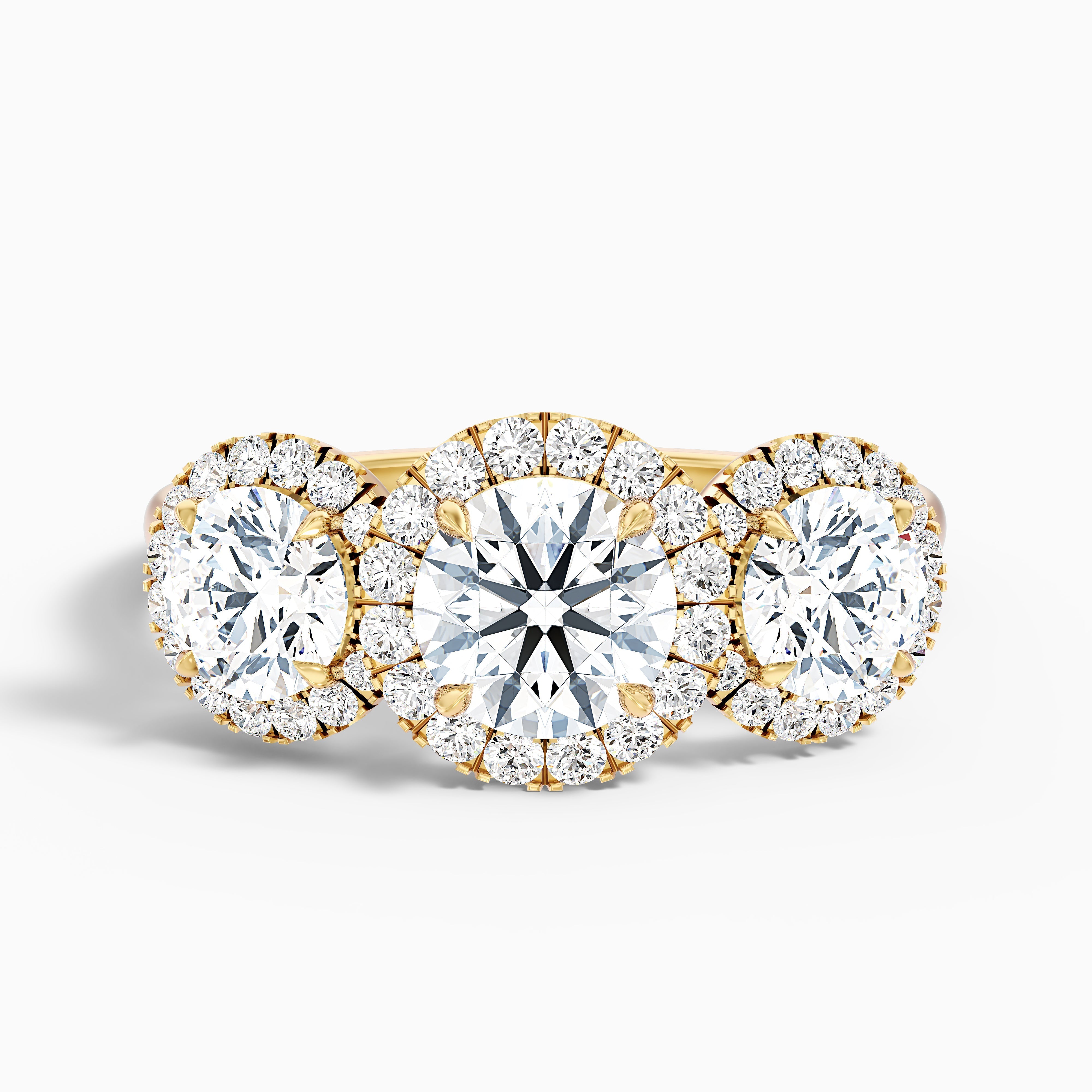 Flora 2 Carat Three Stone Round Halo Lab Grown Diamond Ring in 14k White Gold