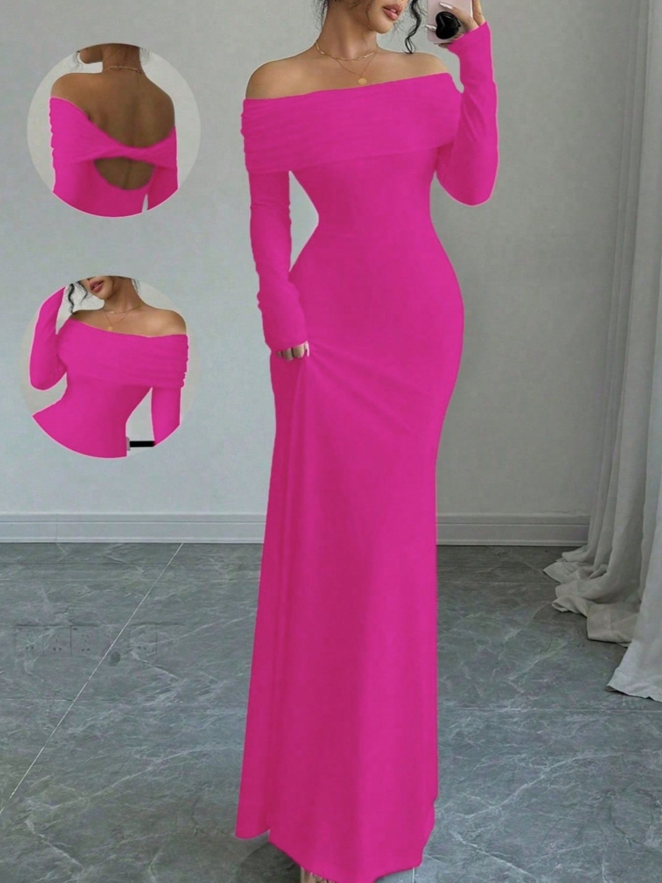 Off-Shoulder Long Sleeve Maxi Dress