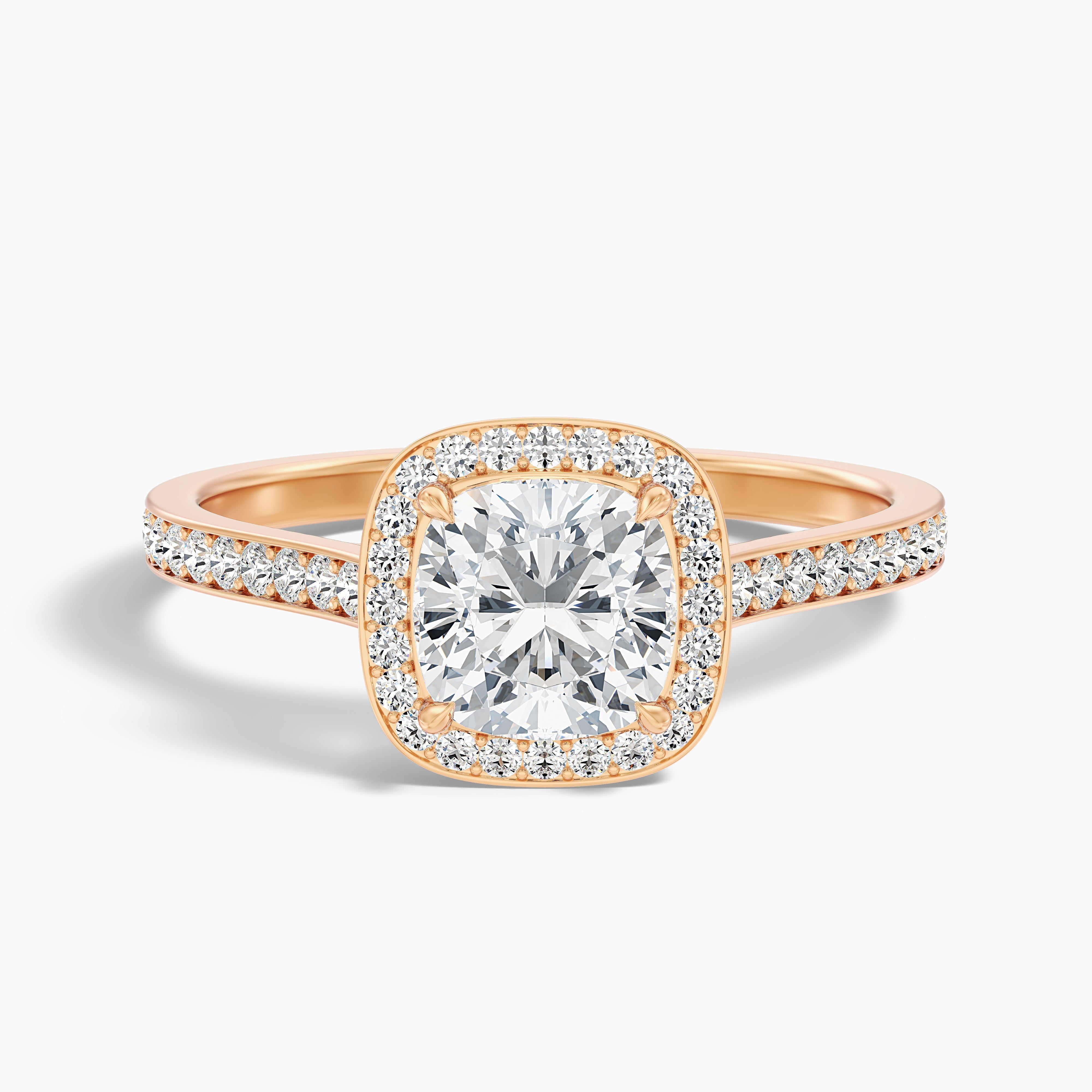 Kelly 1.5 Carat Cushion Cut Halo Pave Moissanite Engagement Ring in 14k Yellow Gold