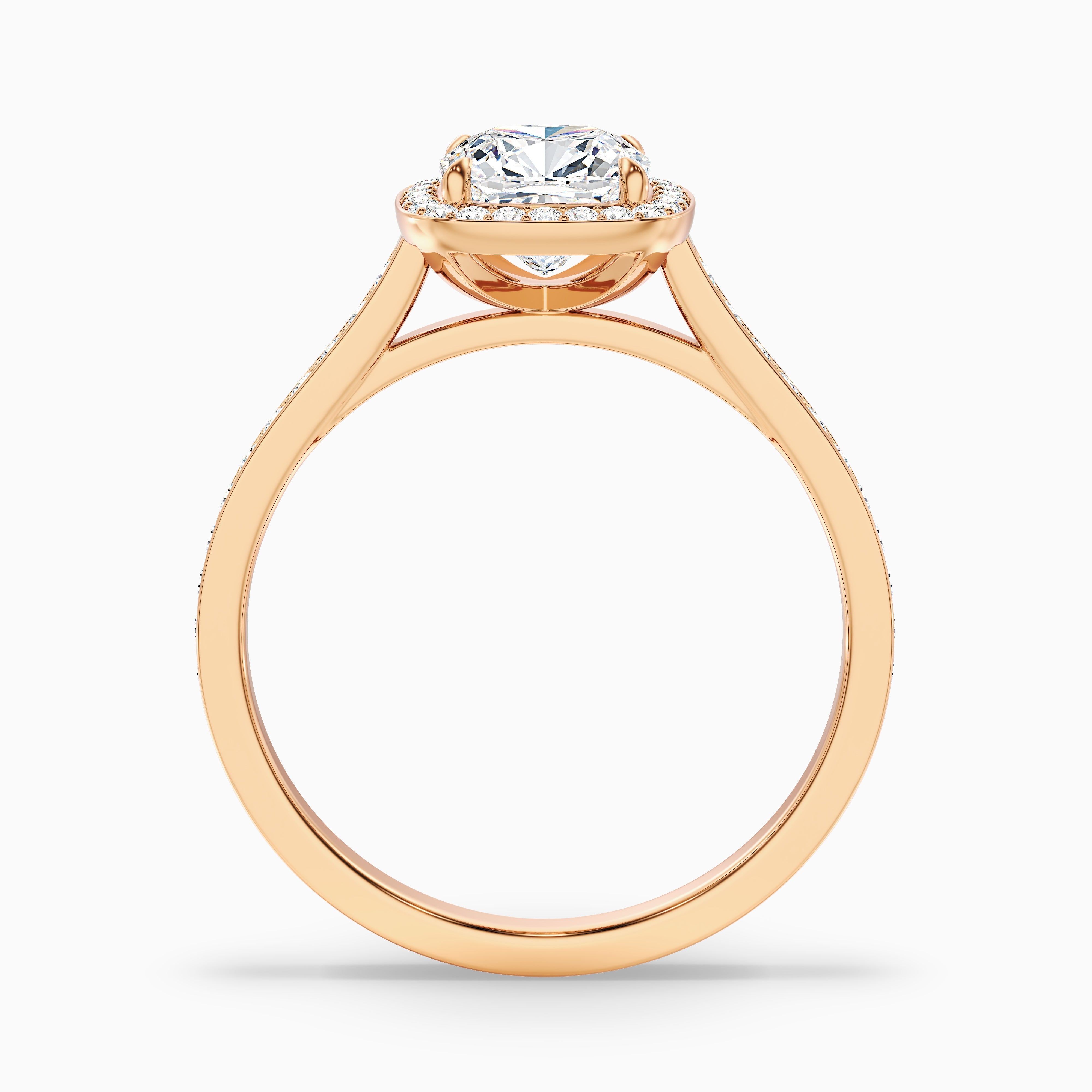 Kelly 3 Carat Cushion Cut Halo Pave Moissanite Engagement Ring in 18k Rose Gold