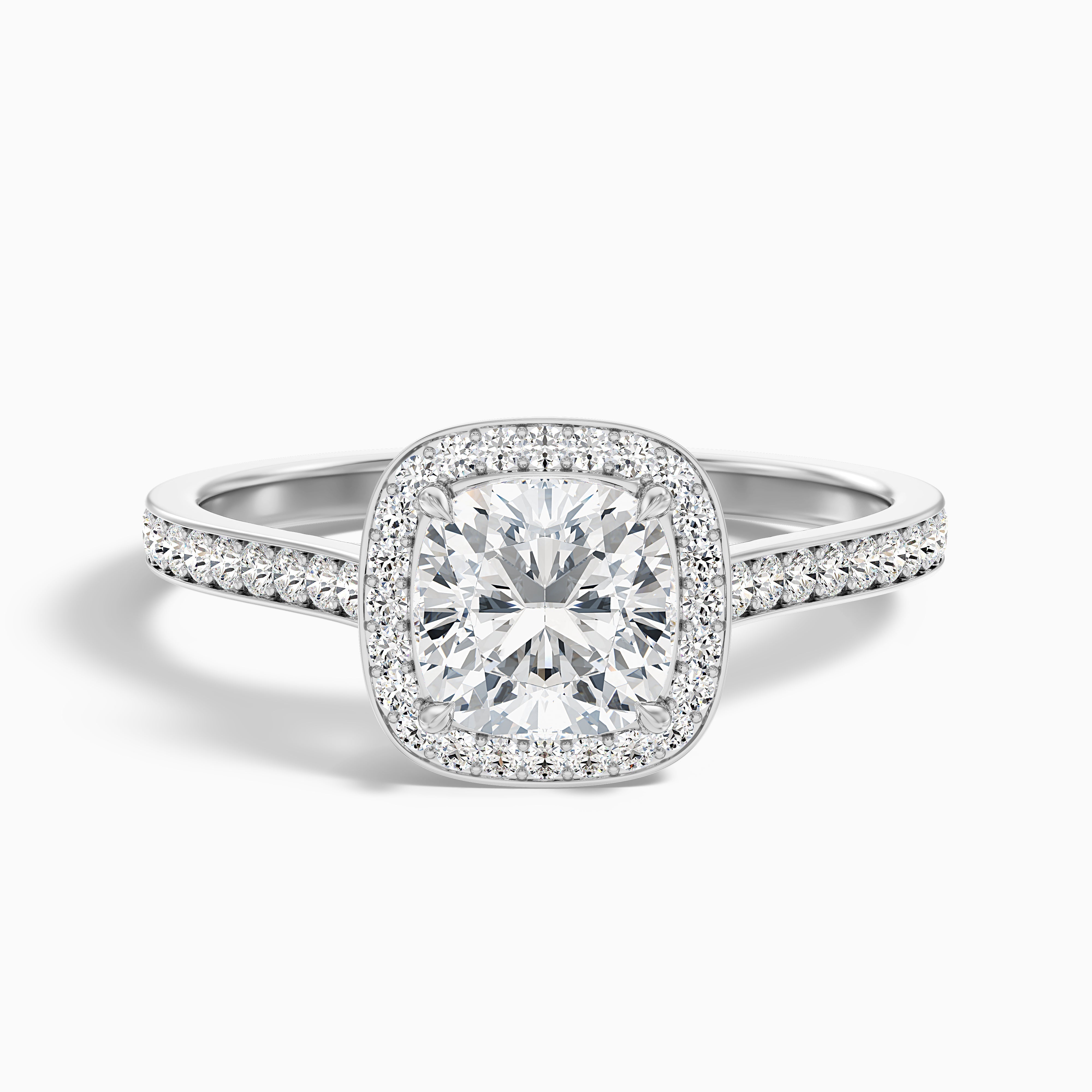 Kelly 2.5 Carat Cushion Cut Halo Pave Moissanite Engagement Ring in 18k Rose Gold