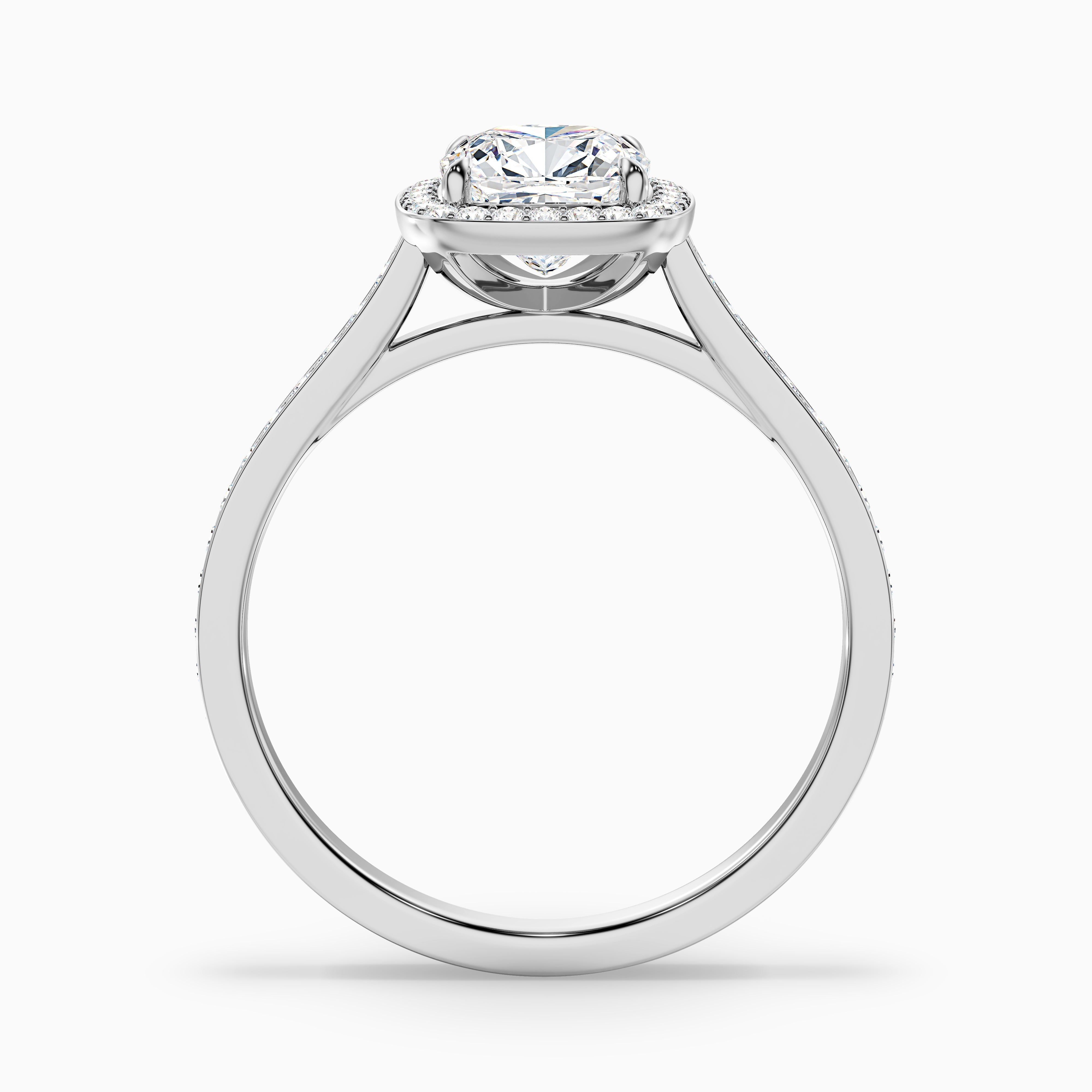 Fiona 1 Carat Cushion Cut Halo Pave Lab Grown Diamond Ring in 18k White Gold