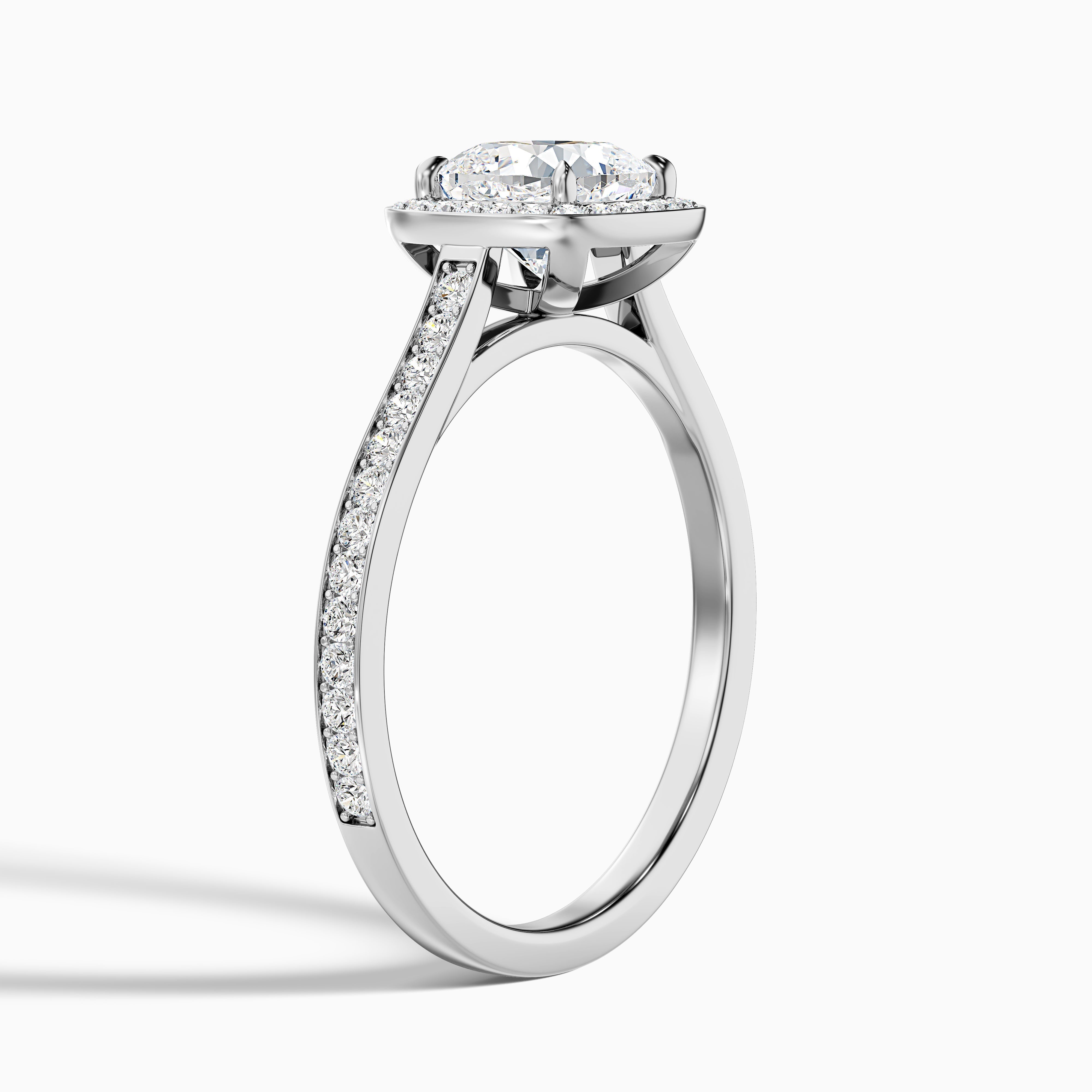 Kelly 3 Carat Cushion Cut Halo Pave Moissanite Engagement Ring in 14k Yellow Gold