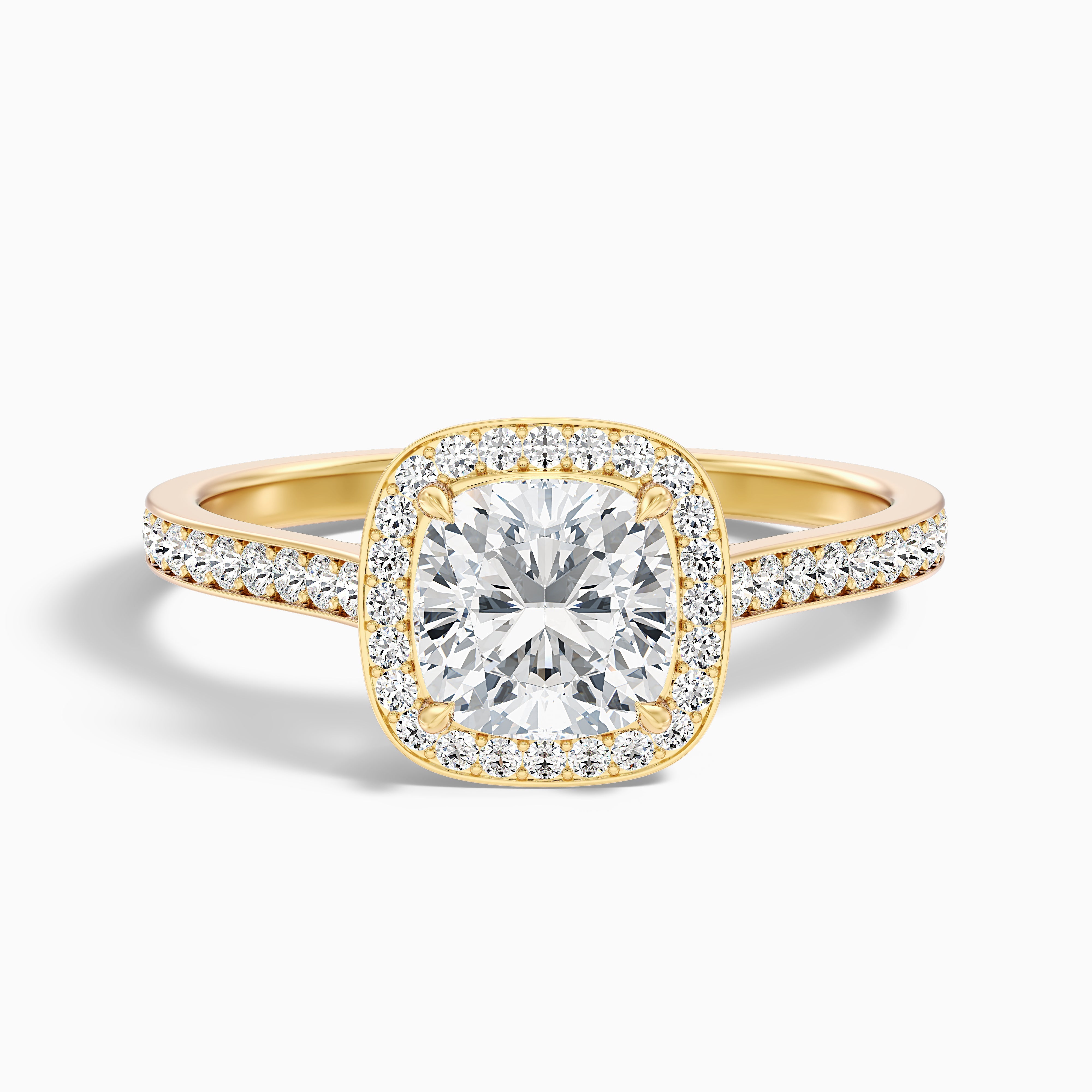 Kelly 3 Carat Cushion Cut Halo Pave Moissanite Engagement Ring in 10k White Gold