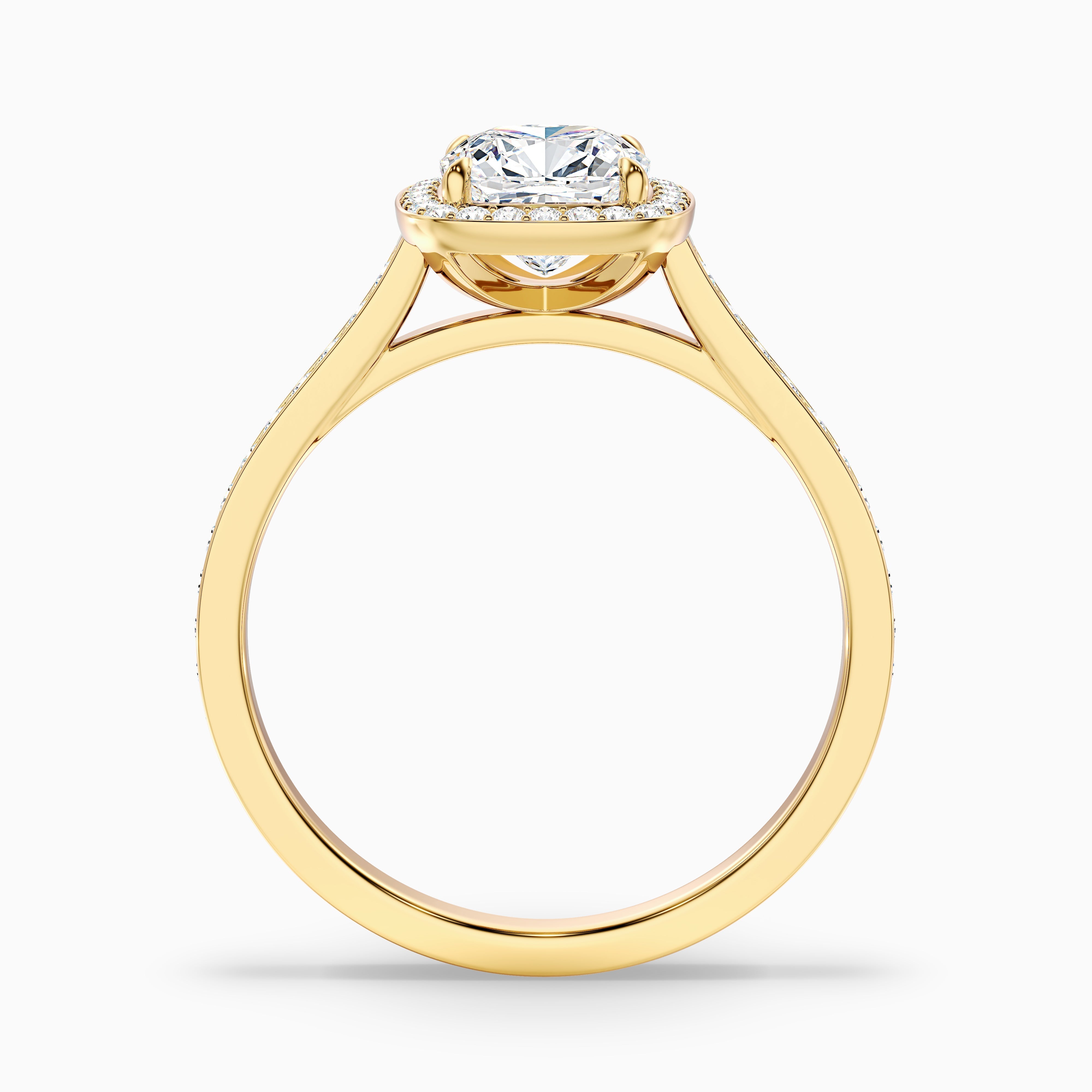 Kelly 1.5 Carat Cushion Cut Halo Pave Moissanite Engagement Ring in 18k Rose Gold
